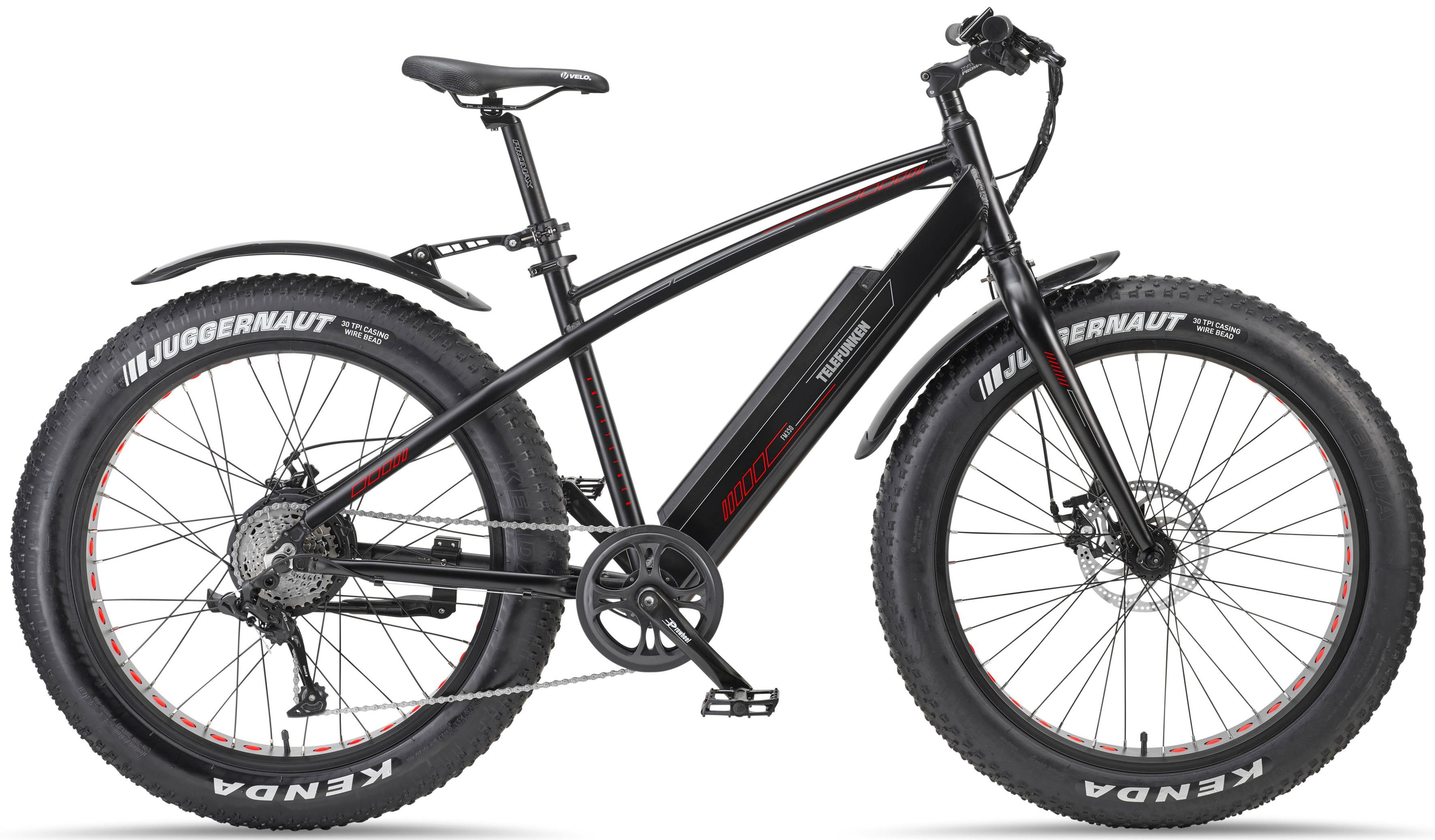 Telefunken E-Bike Aufsteiger FM350, 8 Gang, Kettenschaltung, Heckmotor, 576 Wh Akku, (26 Zoll x 4,00 Breitreifen, Geländebike off road, ca. 100km Reichweite), Fatbike Elektrofahrrad, Pedelec, Damen Herren, 36 V 576 Wh Akku