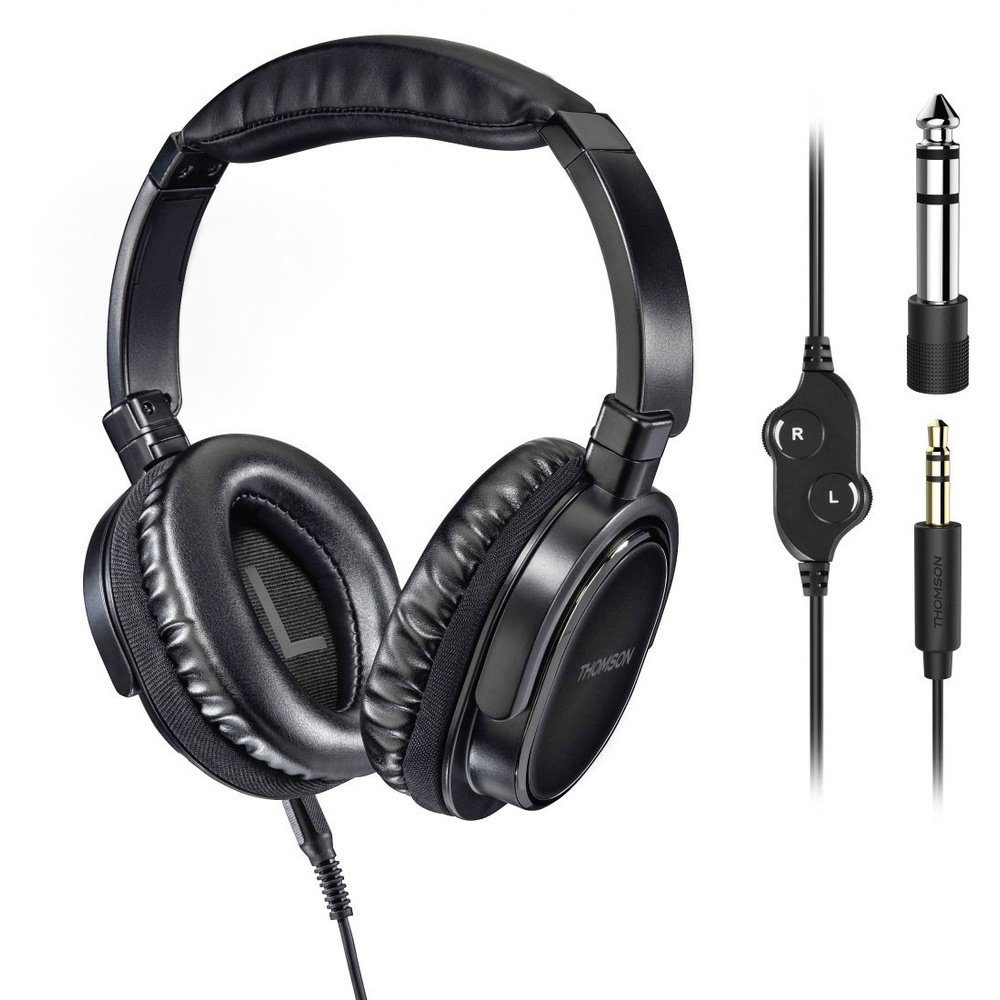 Thomson TV Headset Over-Ear mit Mikrofon, Seniorenkopfhörer, langes Kabel On -Ear-Kopfhörer (2 Lautstärkeregler, gepolsterte Ohrmuscheln und Kopfbügel)