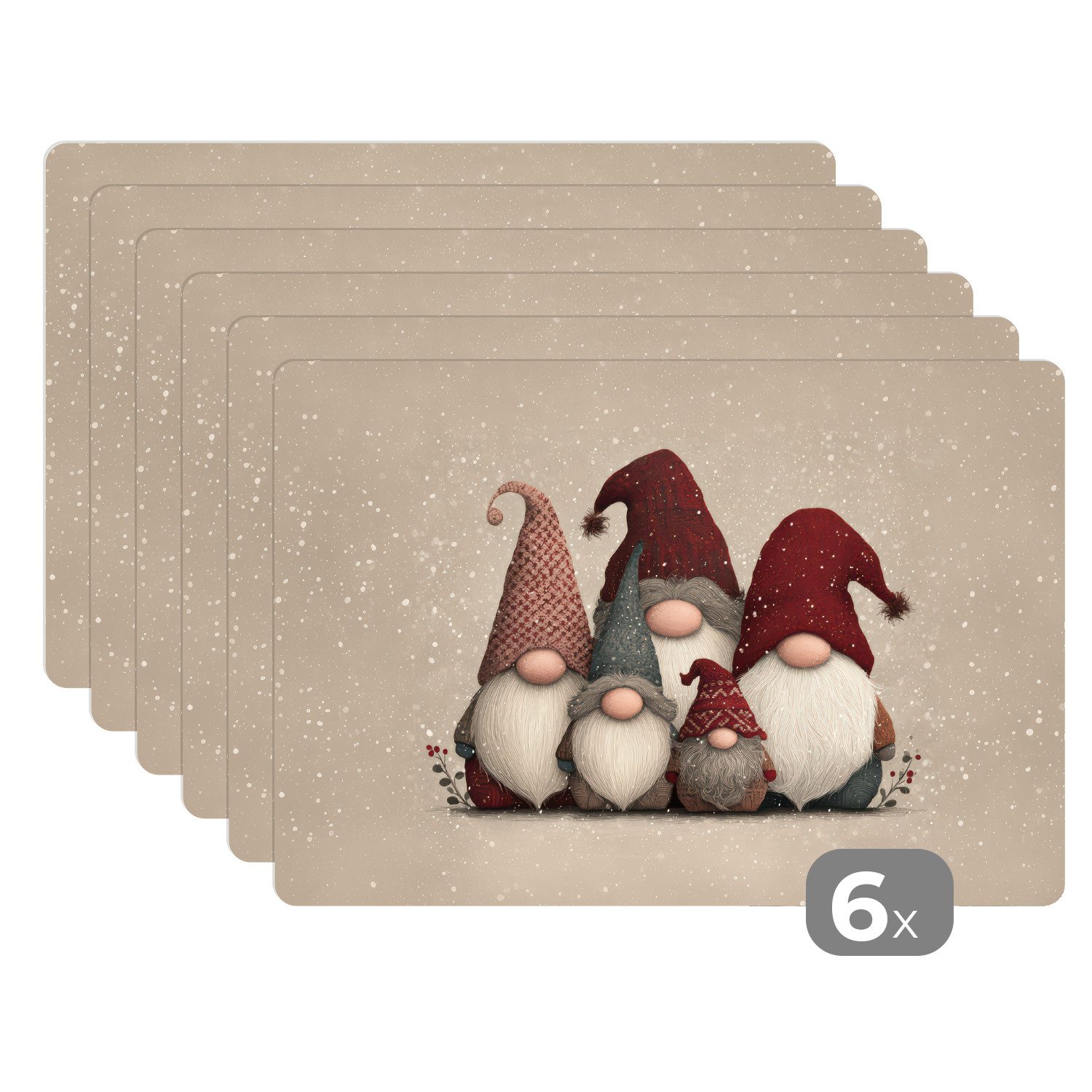 MuchoWow Platzset Wichtel - Weihnachten - Schnee - Zipfelmützen, (6-St), Pl günstig online kaufen