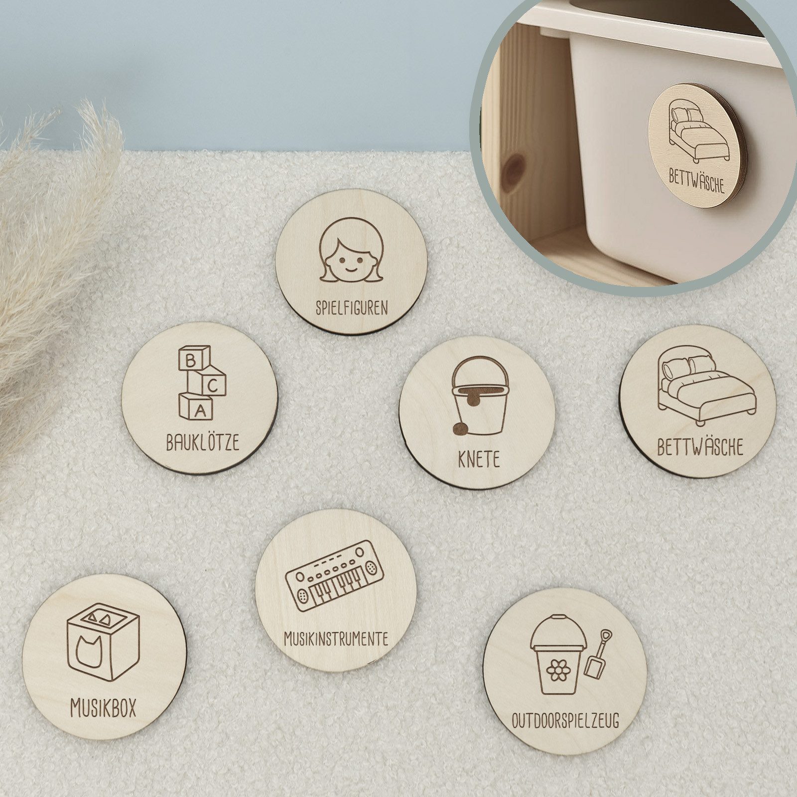 hellomini Wanddekoobjekt Hellomini Trofast Schilder Set Holz Beschriftung Spielzeugkiste