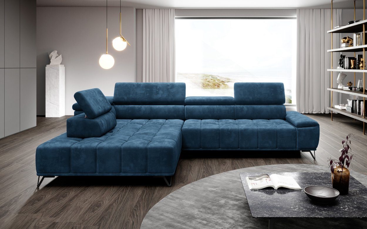 WOHNKLUSIV Ecksofa Ecksofa VERONA m. elektrischer Sitztiefenverstellung - Designsofa, elektronische Sitztziefenvestellung, Kopfstützenverstellung