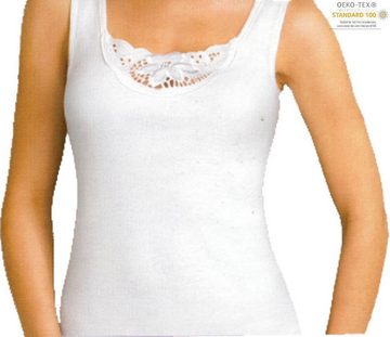 EloModa Unterhemd 2 Stück Damen Unterhemd Weiß mit Spitze Baumwolle; Gr. 36 bis 54 (2-St)