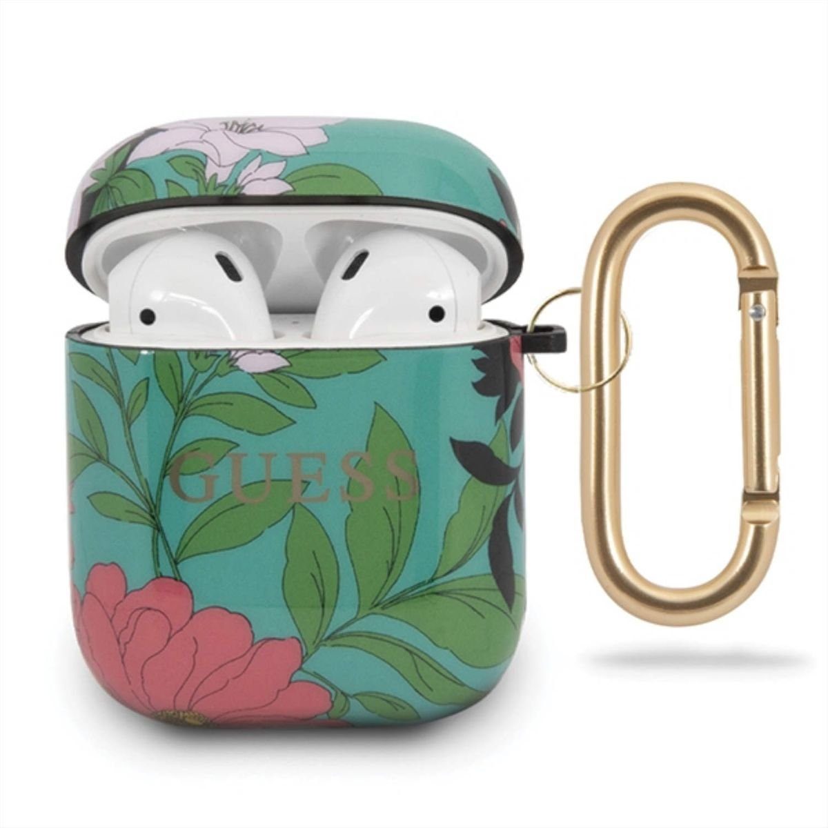Guess Handyhülle Guess Apple Airpods Silicon Cover Flower Collection Grün Schutzhülle Tasche Case Etui Halter Zubehör