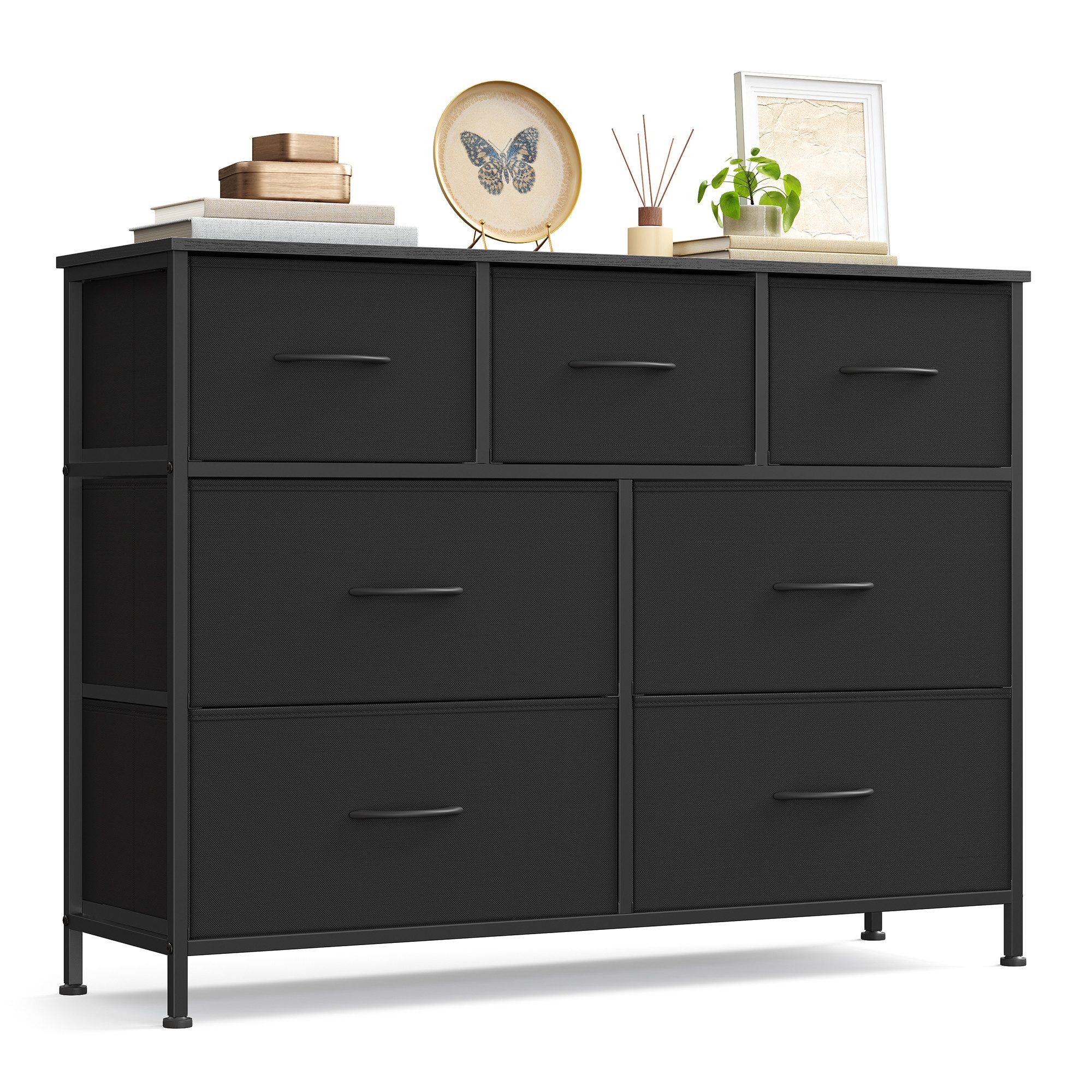 SONGMICS Kommode Schrank, Aufbewahrungsschrank, Stahl, MDF, Vliesstoff, für Schlafzimme