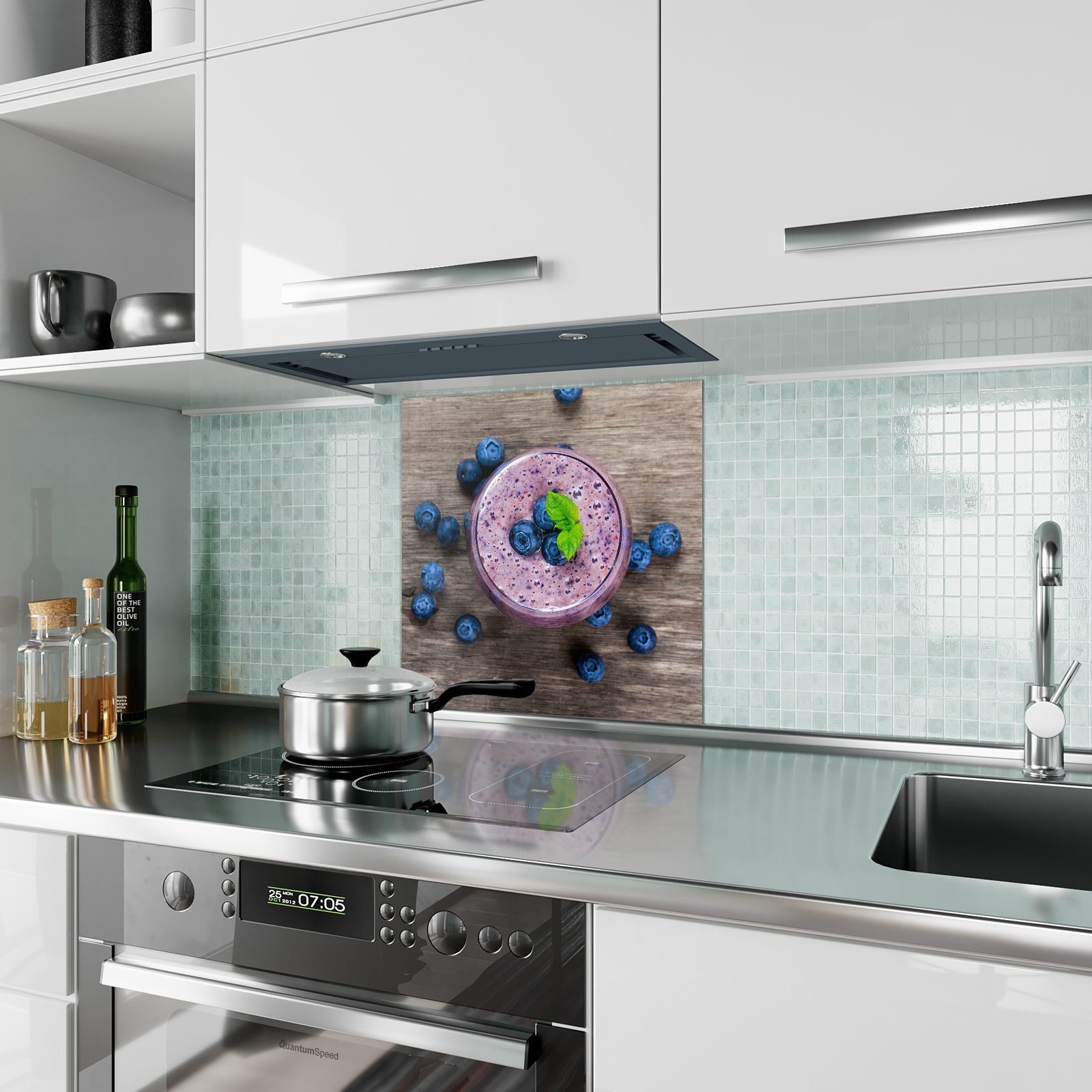 Heidelbeerensmoothie Küchenrückwand Motiv Küchenrückwand mit Spritzschutz Primedeco Glas