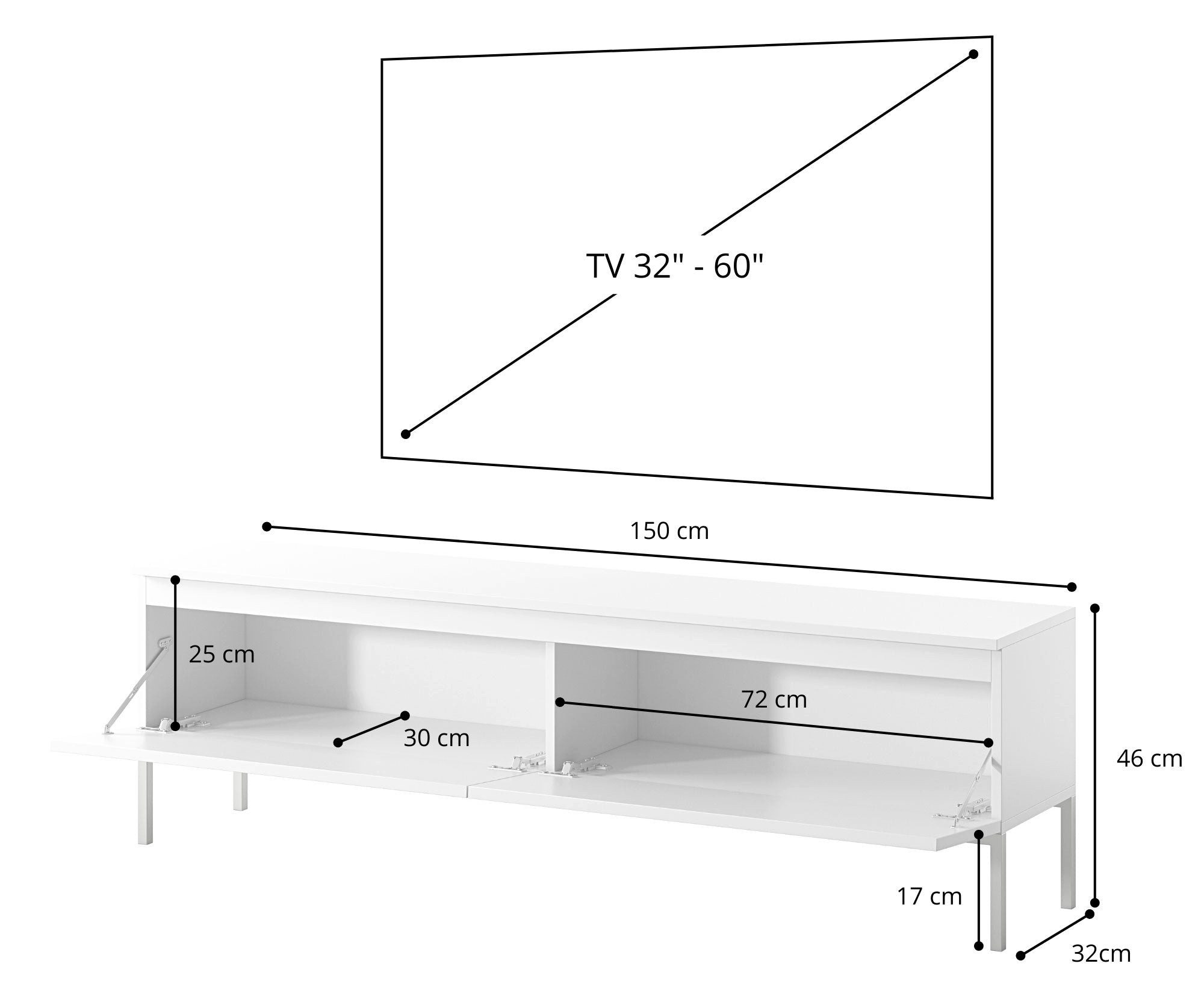 Selsey TV-Schrank BEMMI 2-türig mit Metallgestell, grifflos