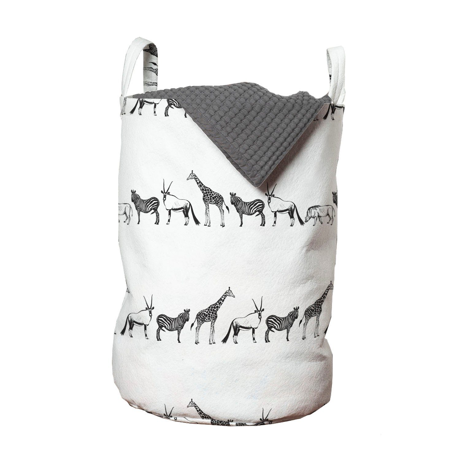 Wäschekorb Waschsalons, für Abakuhaus Linie Kordelzugverschluss Fauna Tier Wäschesäckchen Monochrome Kunst mit Griffen