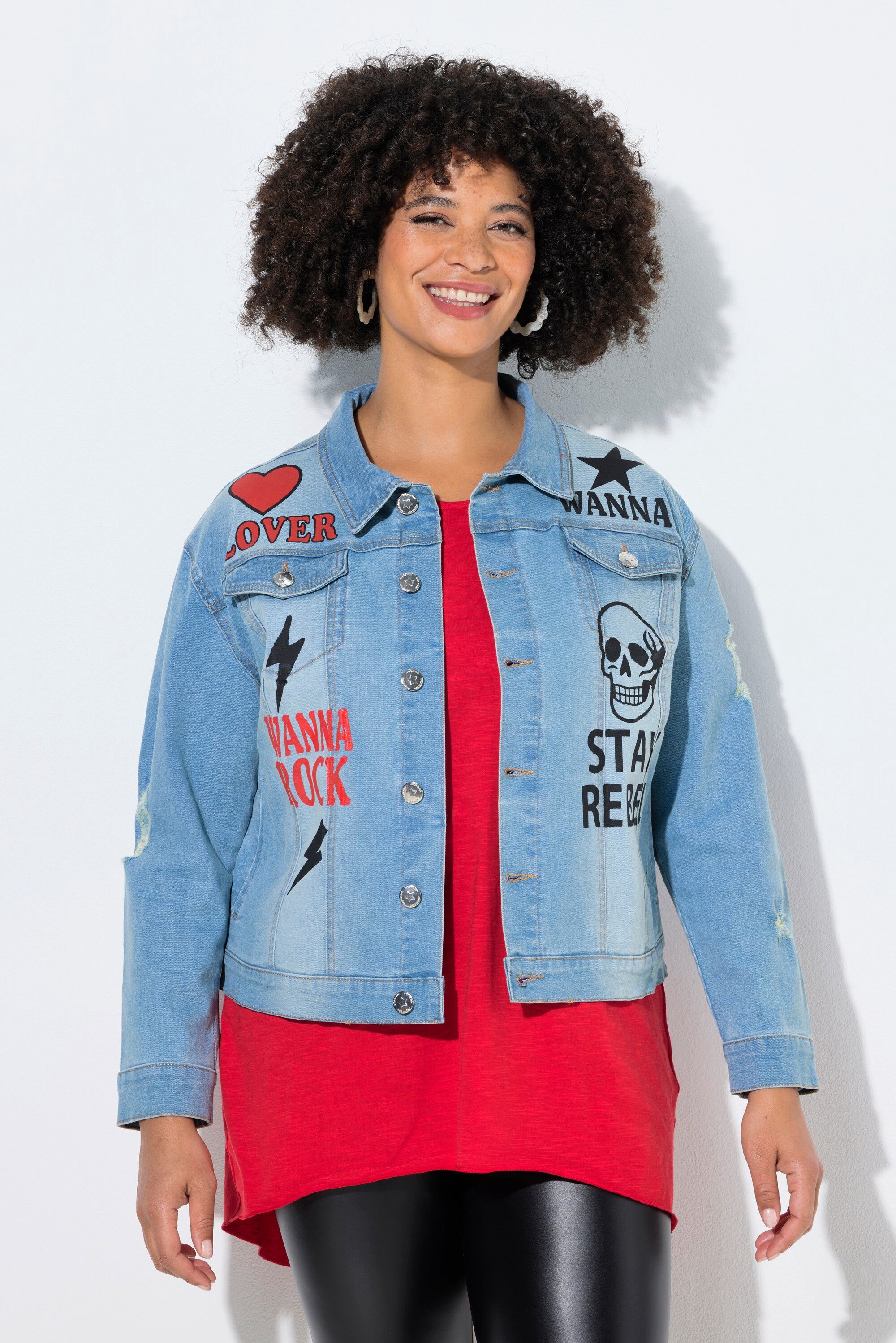 Angel of Style Sommerjacke Jeansjacke Oversize Fit Prints Stretchdenim