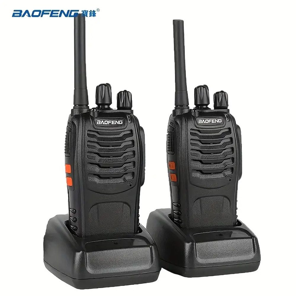 Baofeng Walkie Talkie BF-88E, (2er-Set, 2-St., 2er-Set mit Ladegerät, Gürtelclip, Handschlaufe und Akku), Lizenzfrei, VOX-Funktion, LED-Taschenlampe, Akku 1500 mAh