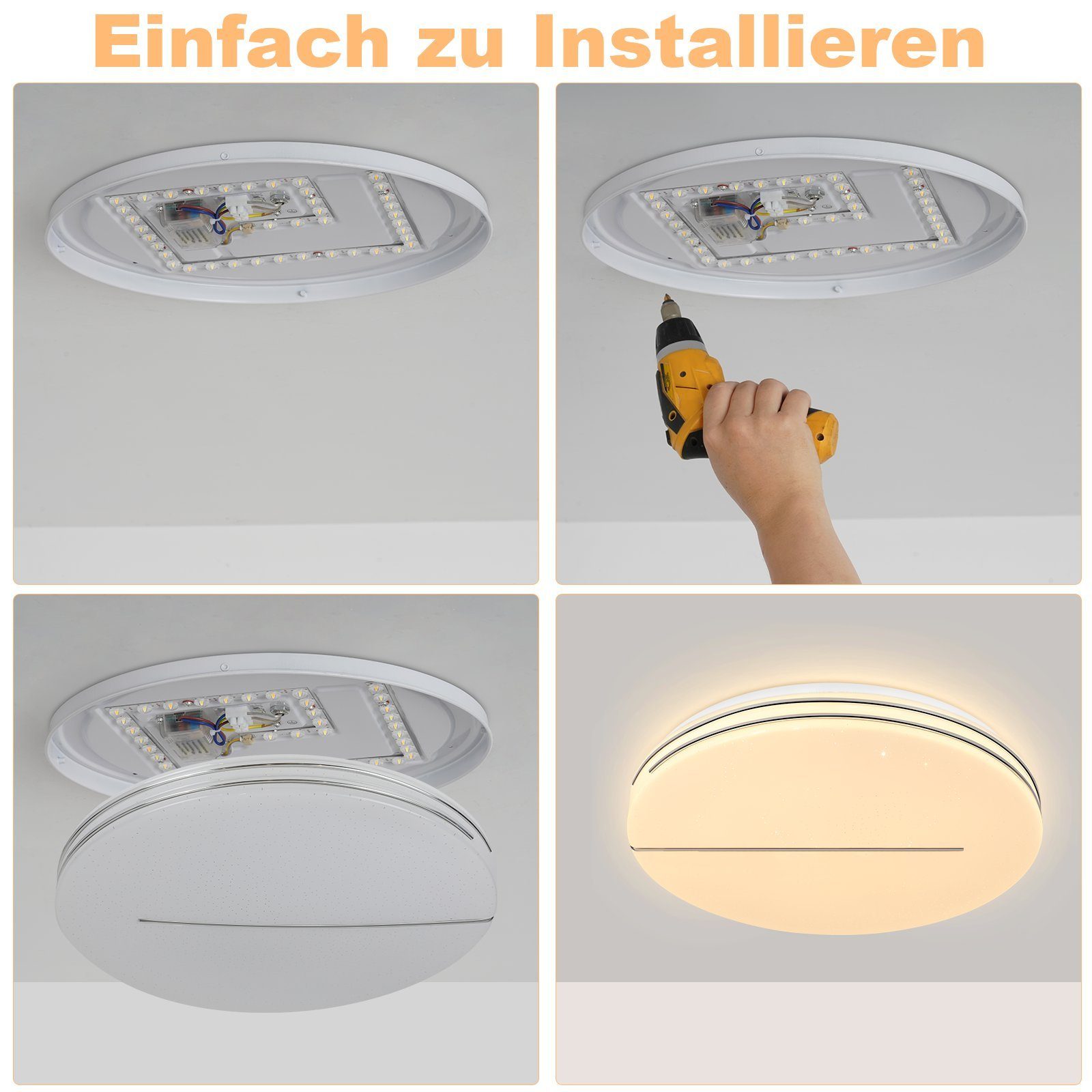 ZMH LED fest Installation, Warmweiß, Einfache LED 3000-6000k, integriert, Sternenhimmel Deckenbeleuchtung Küchenlampe Deckenleuchte Flimmerfrei