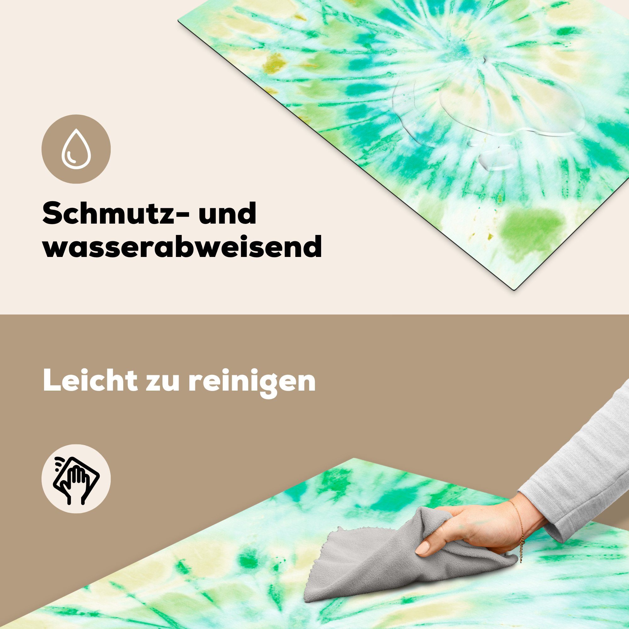 Schutz für 81x52 - - Ceranfeldabdeckung cm, die Herdblende-/Abdeckplatte tlg), Induktionskochfeld Vinyl, Spirale, MuchoWow Krawattenfärbung (1 küche, Muster