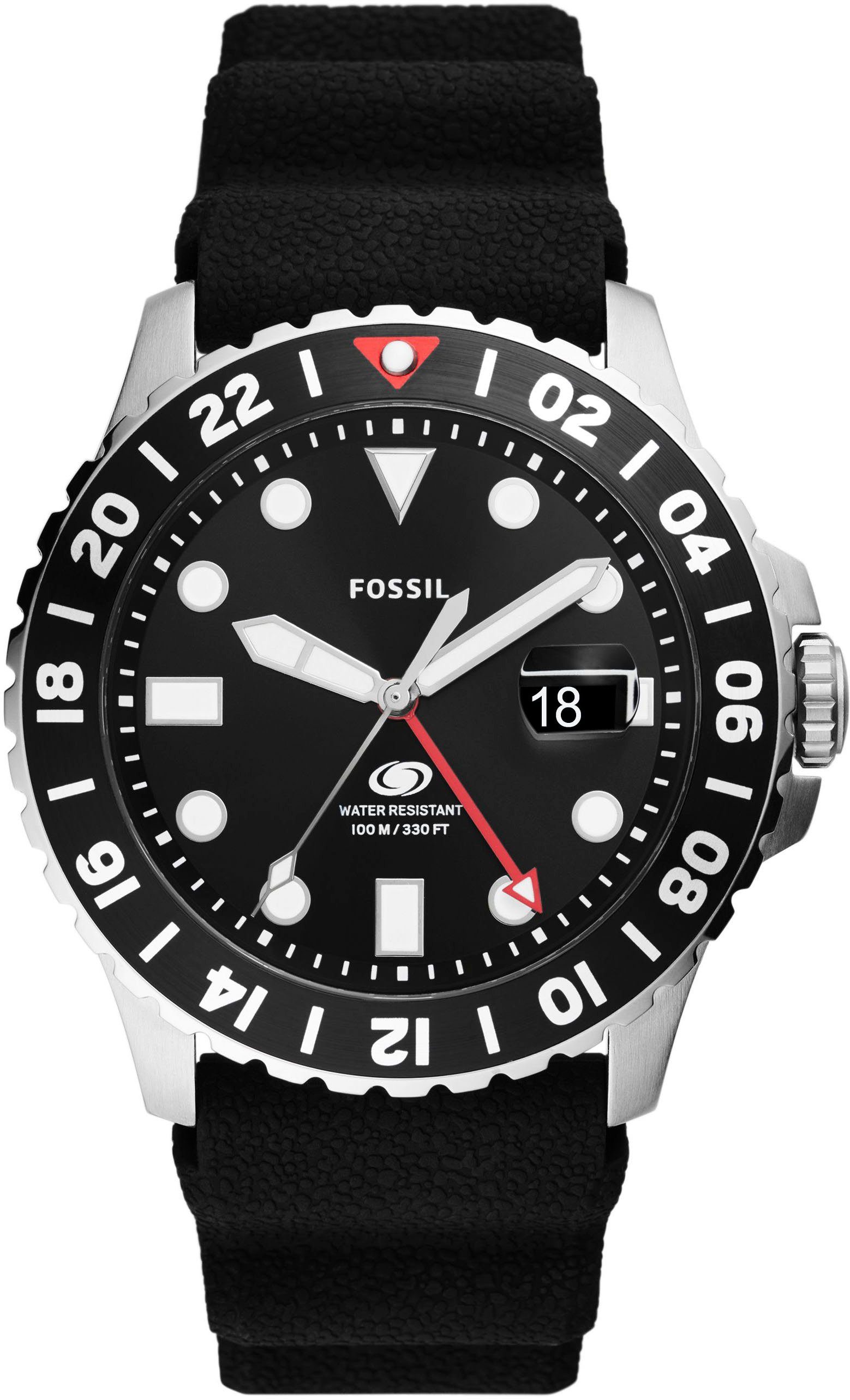 Fossil Quarzuhr FOSSIL BLUE GMT, FS6036, Armbanduhr, Herrenuhr, Datum, analog