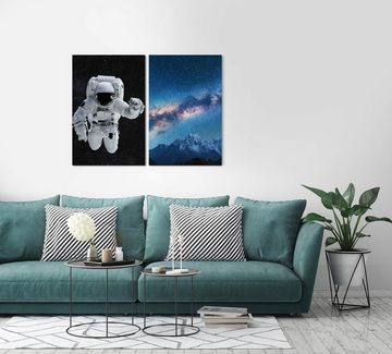 Sinus Art Leinwandbild 2 Bilder je 60x90cm Astronaut Weltraum Milchstraße Sterne Berge Astrofotografie Traumhaft