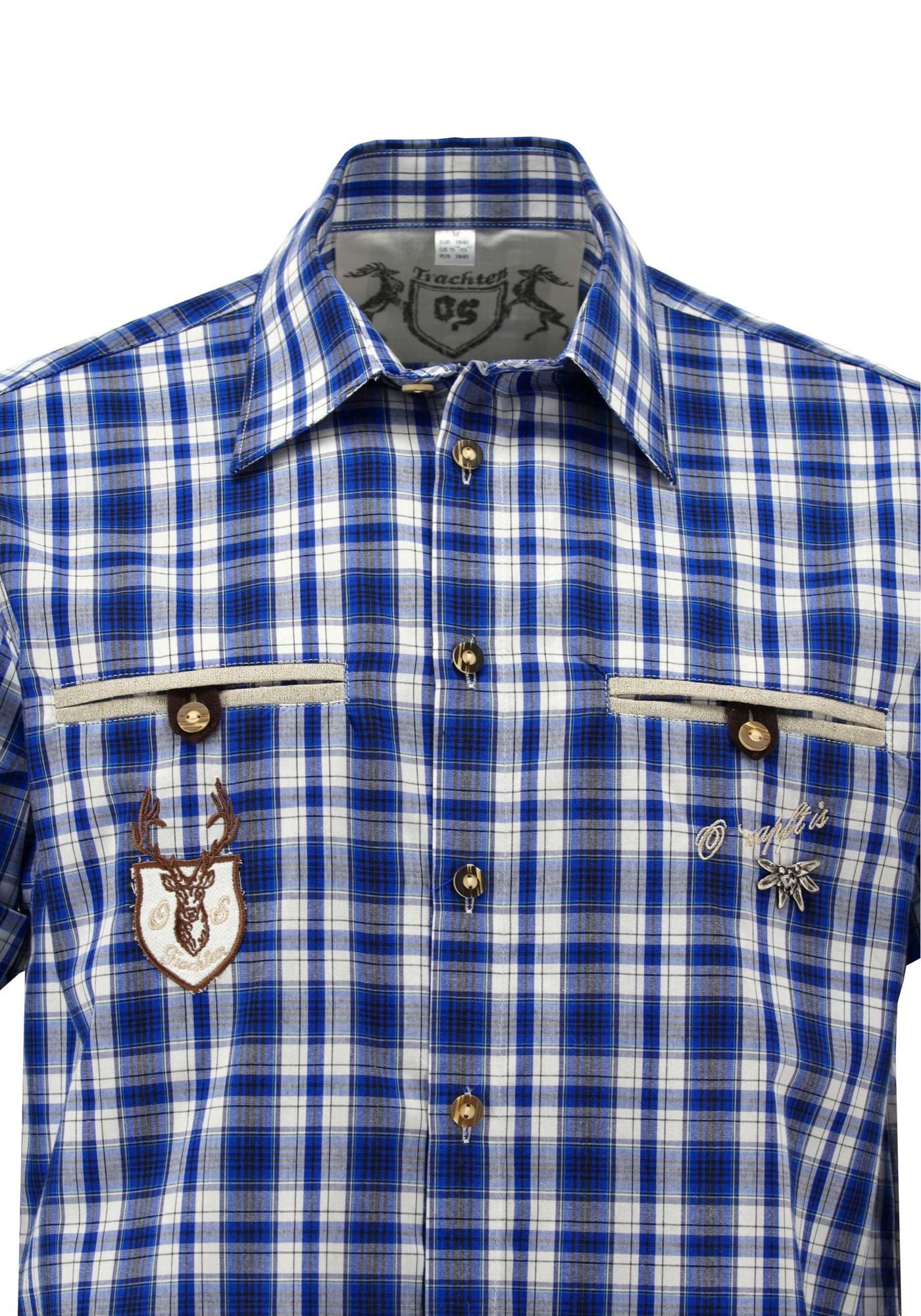 OS Trachten Trachtenhemd Mizir Regular Fit, Kentkragen, Brusttasche, Stickerei unter Brusttasche