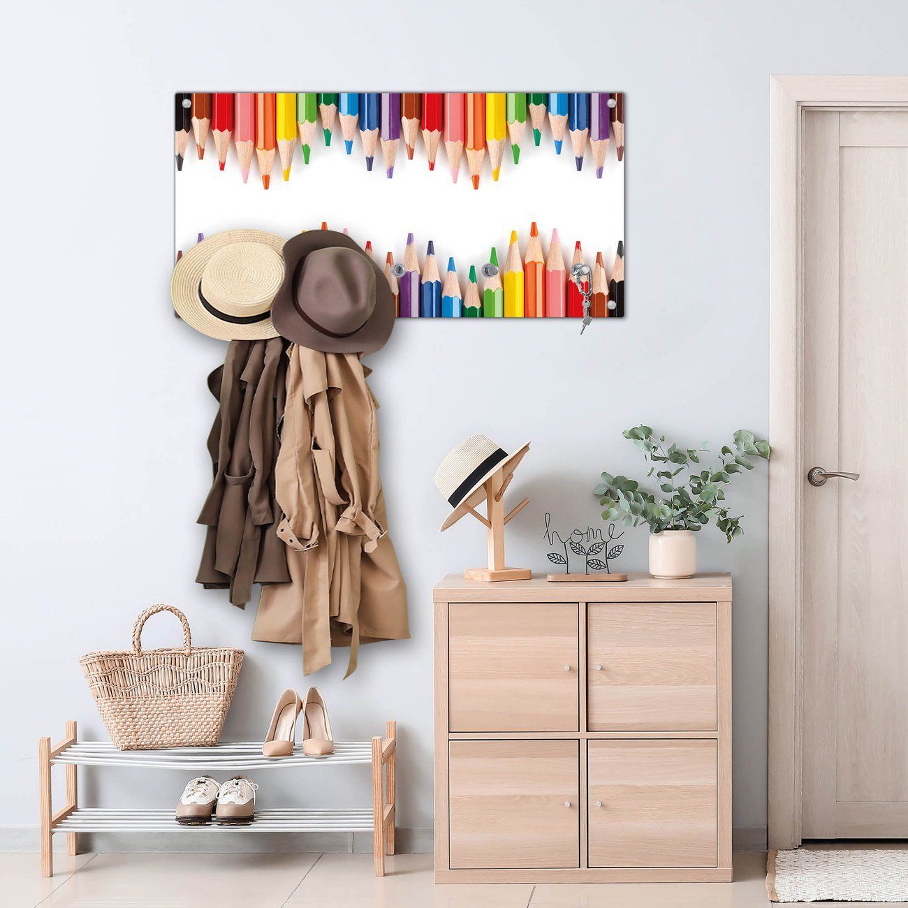 banjado Garderobenleiste Glas Buntstifte (Wandgarderobe, mit verchromten Ha günstig online kaufen