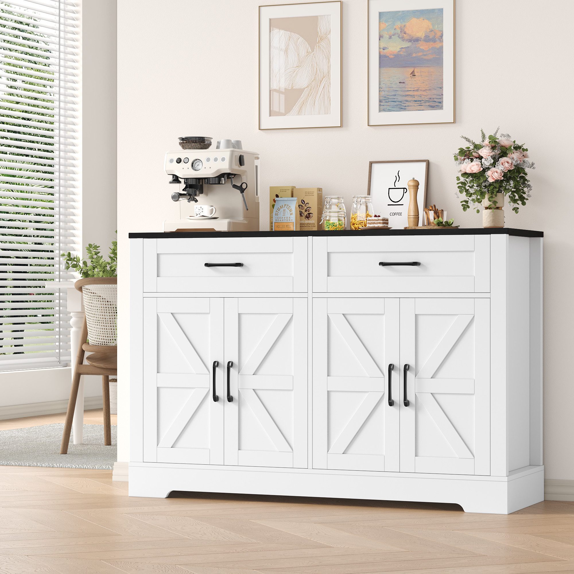 HOMECHO Buffet 120cm Küchenschrank mit 2 Schubladen 4 Türen günstig online kaufen