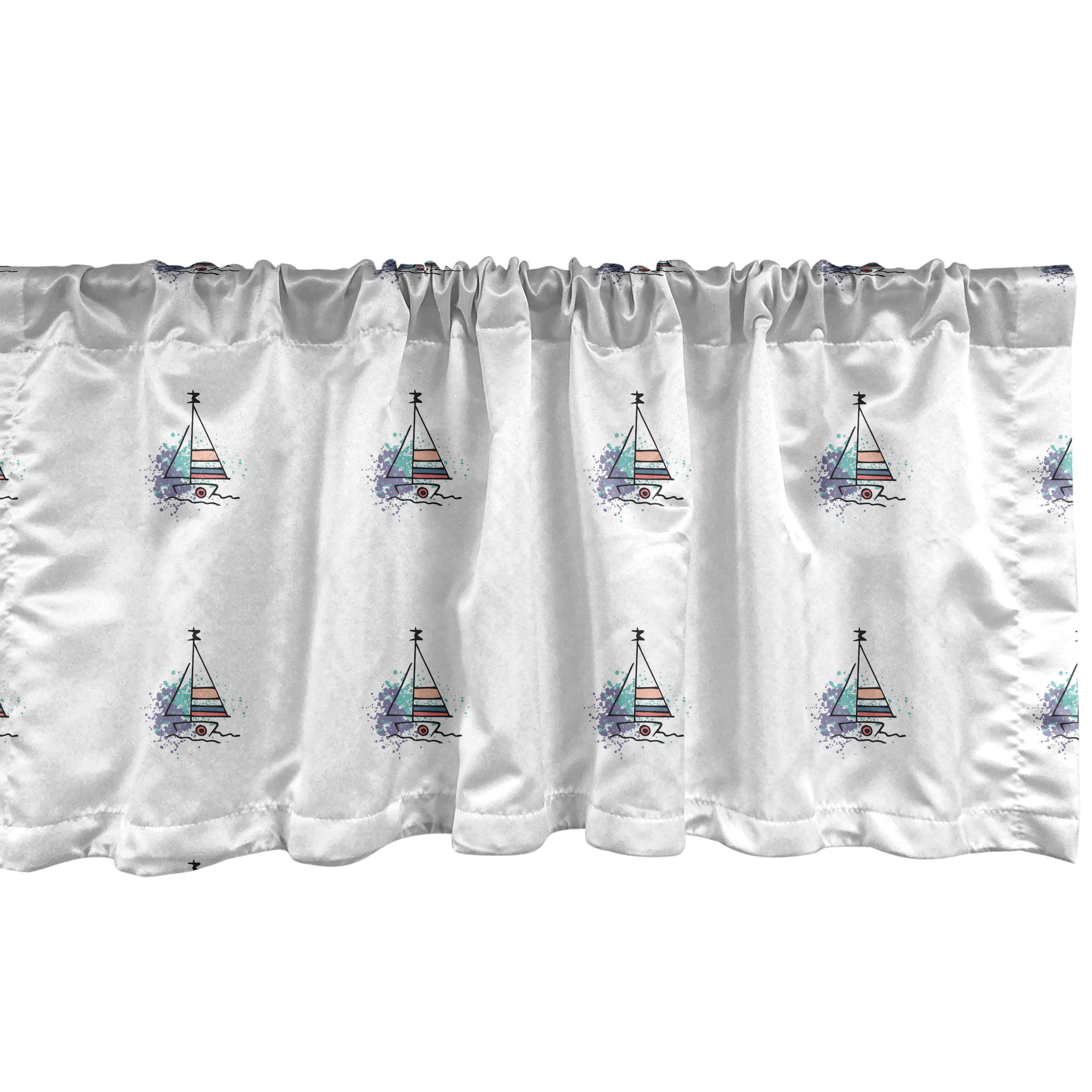 Scheibengardine Vorhang Volant für Küche Schlafzimmer Dekor mit Stangentasche, Abakuhaus, Microfaser, Nautisch Simplistic Meer