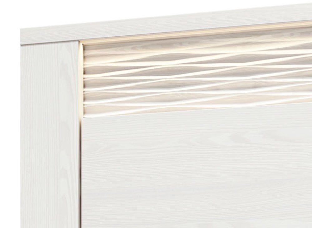 1 1 geriffelte dekorative Highboard attraktiver Vitrine Breite mit - Wohnwand 1 - 4-tlg., Kommode Wandregal), MDF-Absetzungen, Wohnwand LED-Hintergrundbeleuchtung besteht Feldmann-Wohnen Clermont, cm, - 1 - (Set, aus: 322