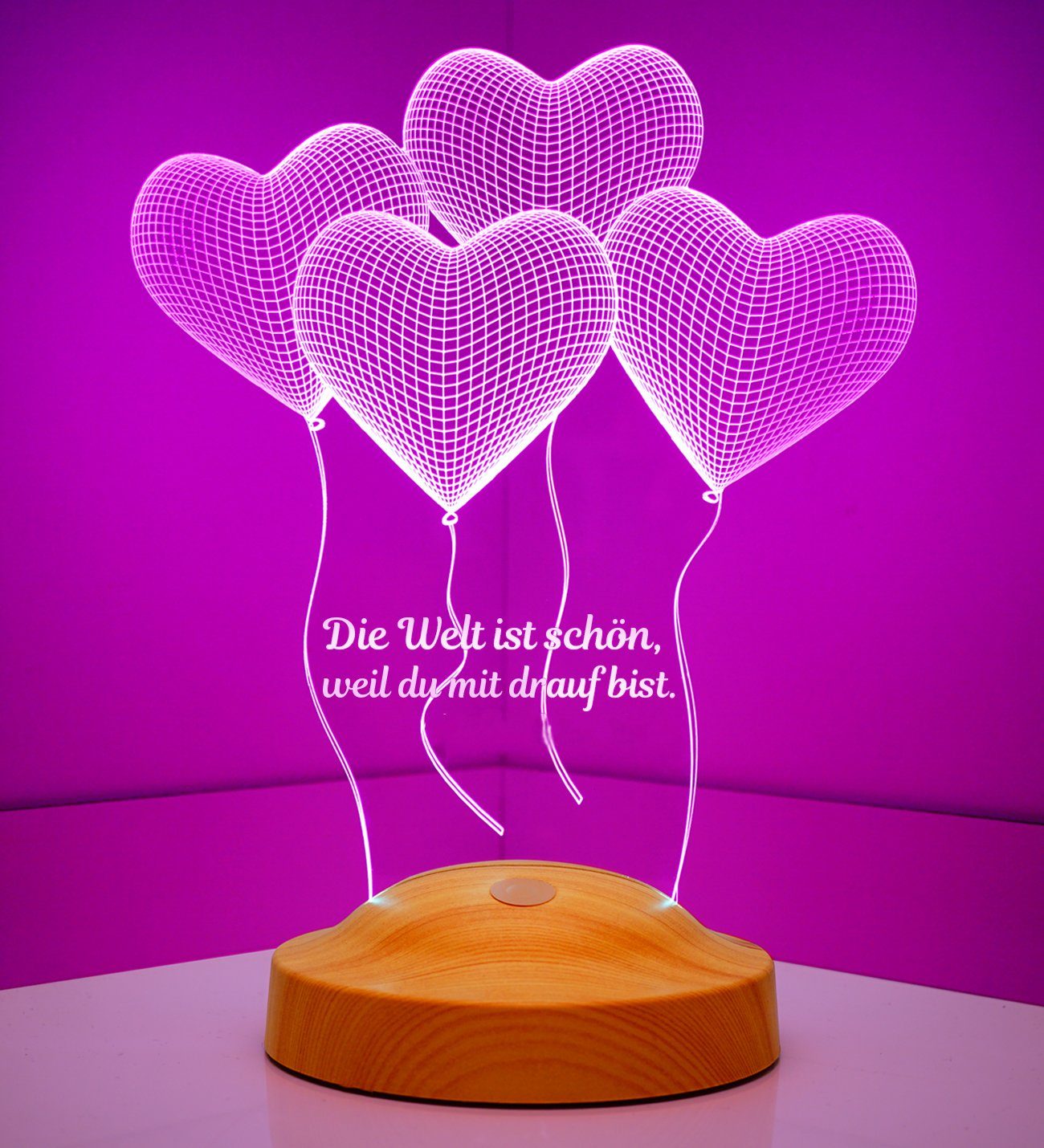 Geschenkelampe LED Nachttischlampe Vier Herzen Hochzeit 3D mehrfarbige Nachtlicht Valentinstagsgeschenk, Leuchte 7 Farben fest integriert, Valentinstag Geschenk – Bild 5 von 5