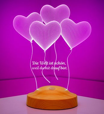 Geschenkelampe LED Nachttischlampe Vier Herzen Hochzeit 3D mehrfarbige Nachtlicht Valentinstagsgeschenk, Leuchte 7 Farben fest integriert, Valentinstag Geschenk für Freundin, Sie, Verlobte, Ehefrau, Partnerin