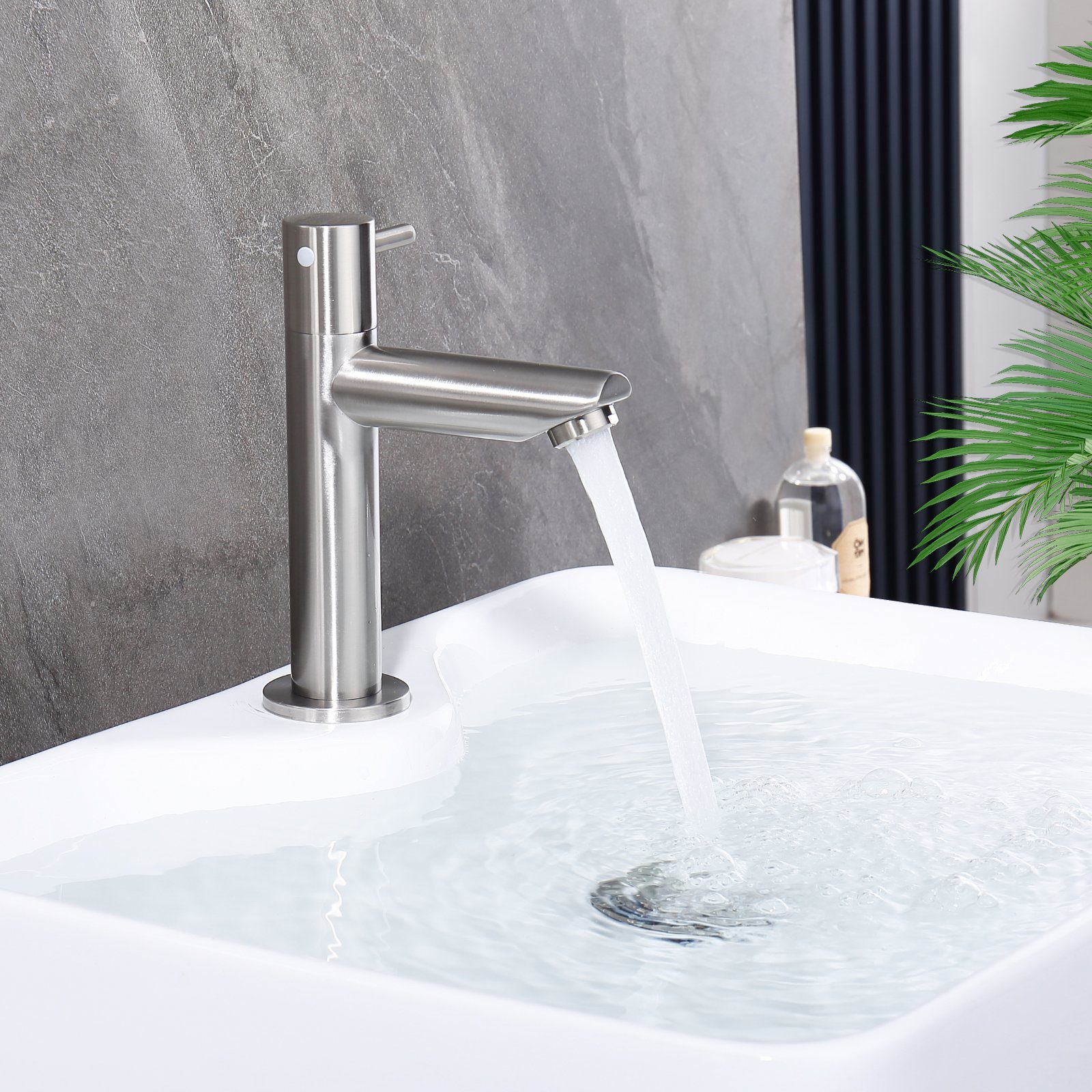 HOMELIVE Badarmatur Kaltwasserhahn Klein Wasserhahn Kaltwasser Gäste WC Einhebelarmatur Waschtischarmatur, Edelstahl, gebürstet