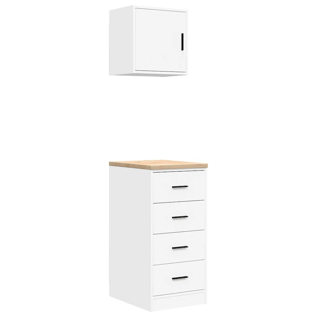 vidaXL Werkzeugschrank Garagenschränke 2 Stk. Weiß Holzwerkstoff (1-St)