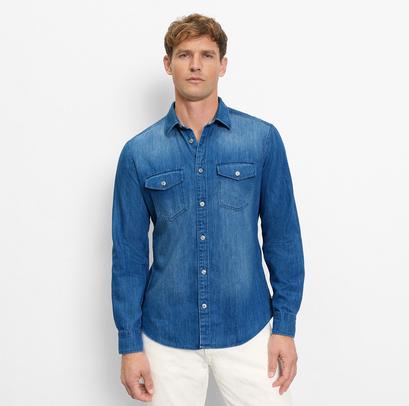 OLYMP Jeanshemd Casual im Denim-Look, Kentkragen