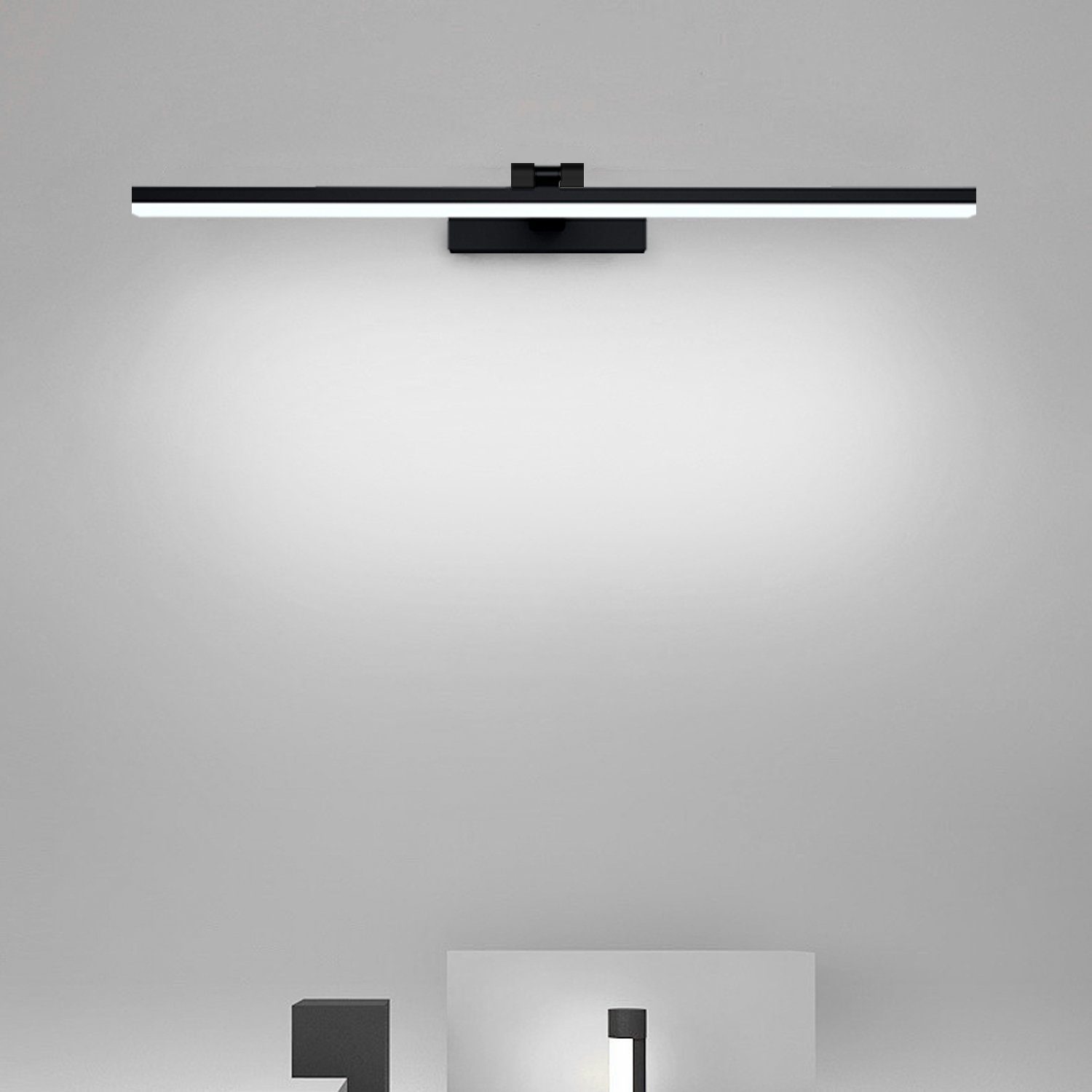 WDWRITTI Spiegelleuchte Bad 60cm LED Schwarz Wandleuchte Badezimmer Lampe Kaltweiß 6500K, 180° Drehbar, Dehnbar 17-30cm, LED fest integriert, Kaltweiß-6500K, Aluminium Schminklicht, energiesparender, IP44