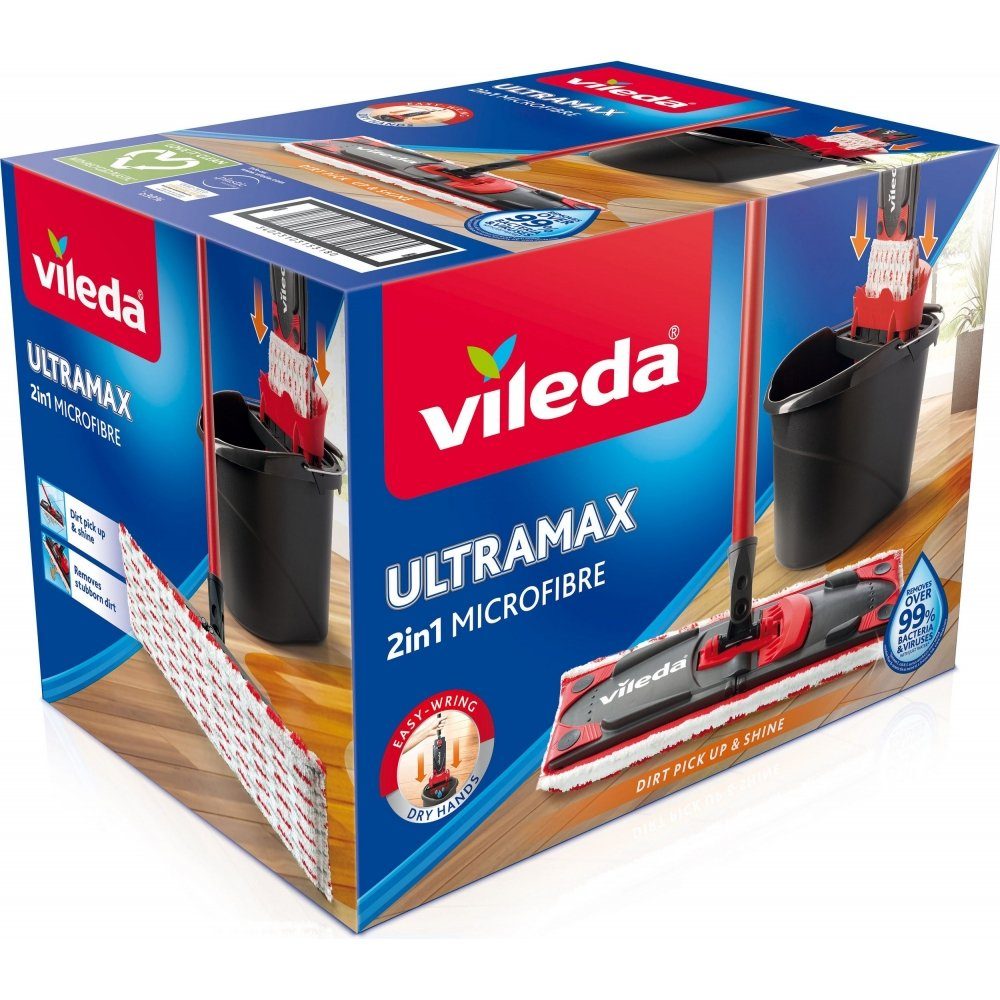 Vileda Wischmopp Wischer Ultramax 2 in 1 Komplettset - Bodenwischer - schwarz/rot