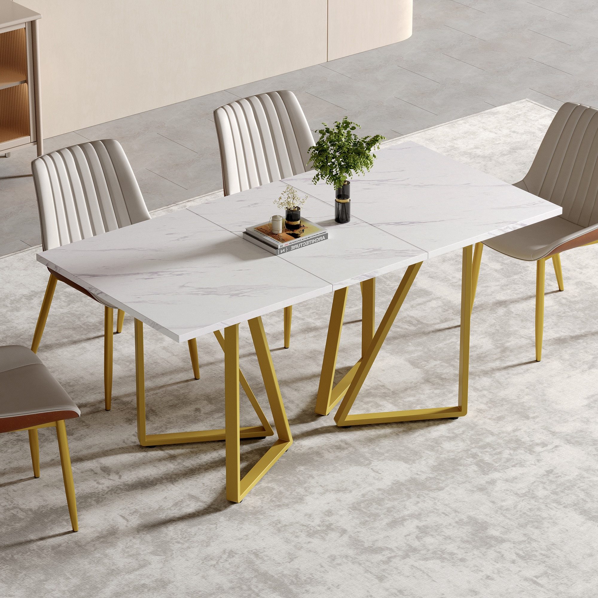 IDEASY Esstisch Esstisch erweiterbar Marmor-Optik mit verstell. Füßen günstig online kaufen