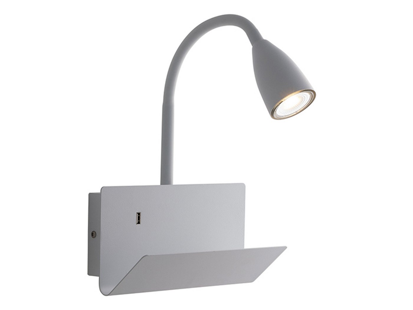 Luce Ambiente Design LED Wandleuchte mit Ablage & USB Ladefunktion,B. 23cm, USB-Ladefunktion, LED wechselbar, warmweiß, Wandlampe mit Schalter für Bett Nachttisch Schwanenhals Leselampe Wand