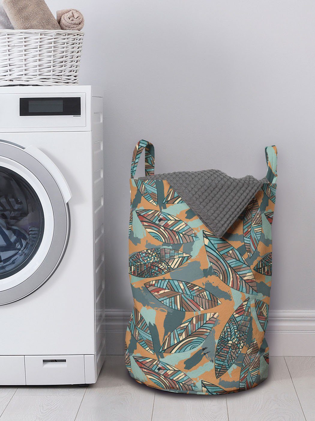 für Blätter Wäschesäckchen Wäschekorb Waschsalons, mit mit Abstrakt Kordelzugverschluss Griffen Pinsel Abakuhaus