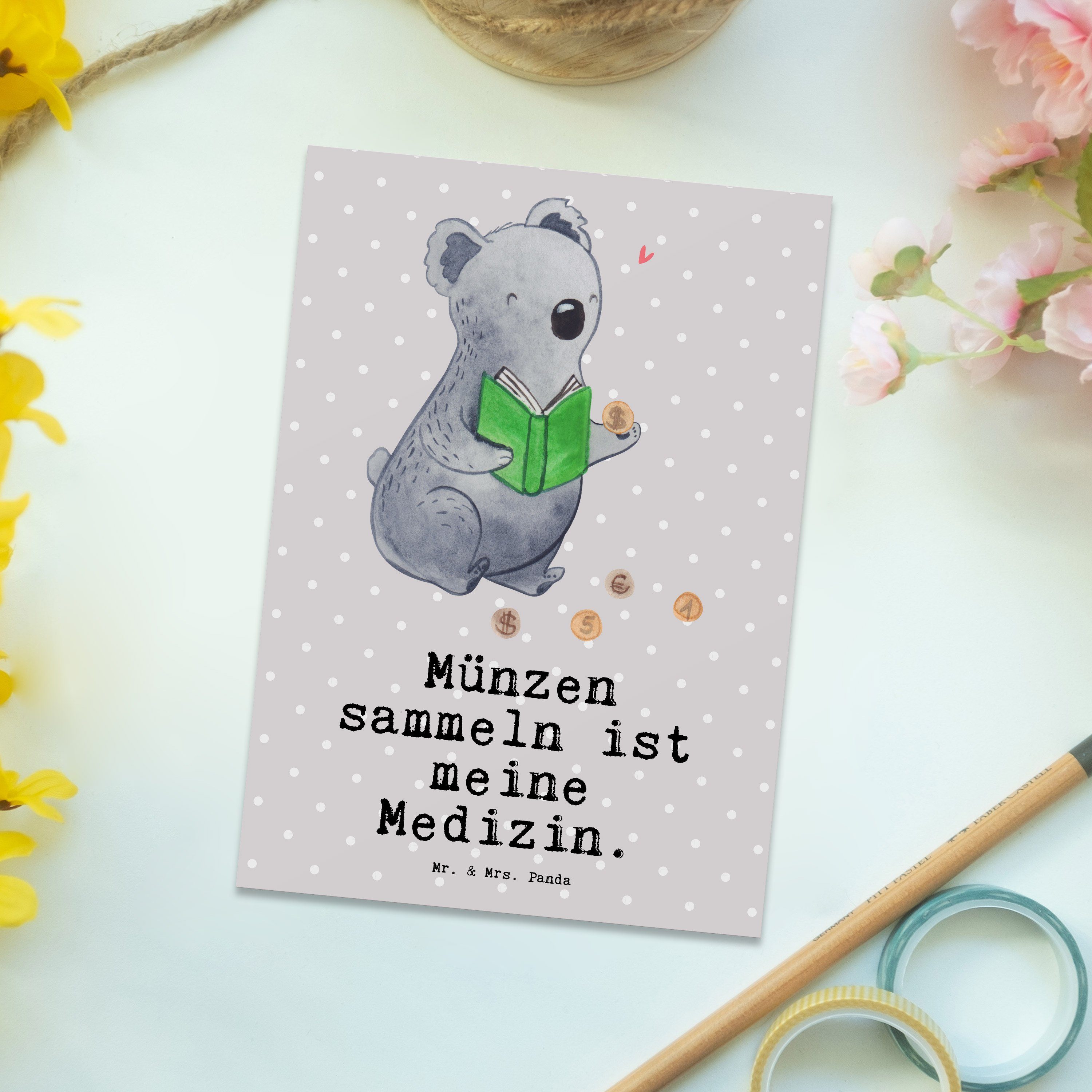 Numismatik, Pastell Münzen Geschenk, Medizin - - Panda sammeln Postkarte Grau E Koala & Mrs. Mr.