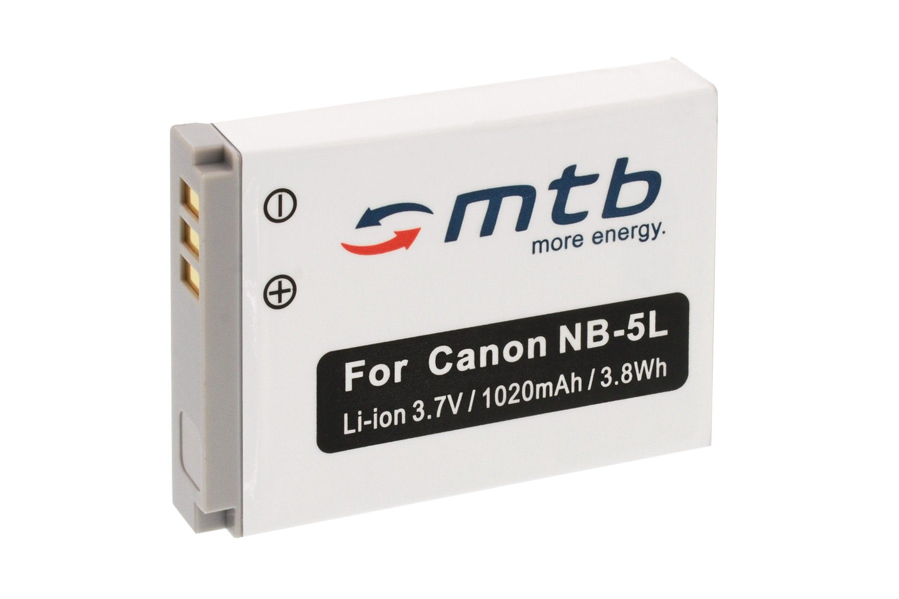 mtb more energy [BAT-019 - Li-Ion] Kamera-Akku kompatibel mit Akku-Typ Canon NB-5L 1150 mAh (3,7 V), passend für: Canon IXY Digital 800 IS, 810 IS, 820 IS, 900 IS, 910 IS, 1000, 2000 IS…