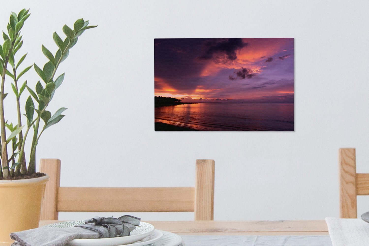 Leinwandbilder, 30x20 im Wanddeko, Sonnenuntergang Ujung-Kulon-Nationalpark, St), cm (1 Aufhängefertig, Rosa Leinwandbild Wandbild OneMillionCanvasses®