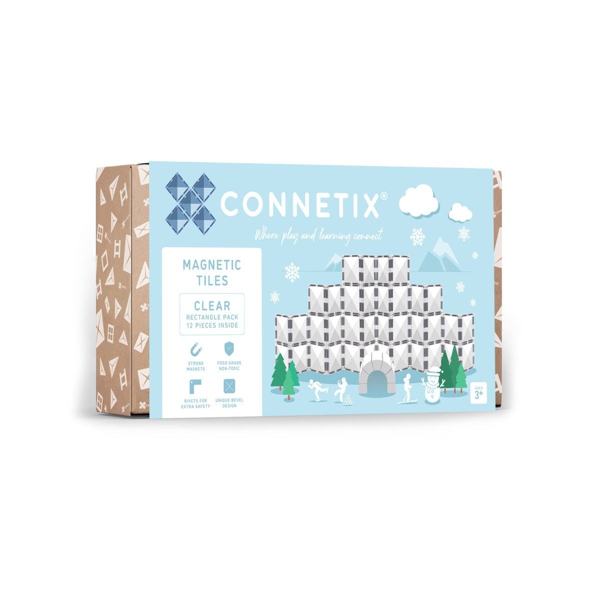 Connetix Clear Rectangle Pack verstärkte Magnete pädagogisches Lernspiel Magnetspielbausteine, (Open Play, 12 Teile), ab 3 Jahre