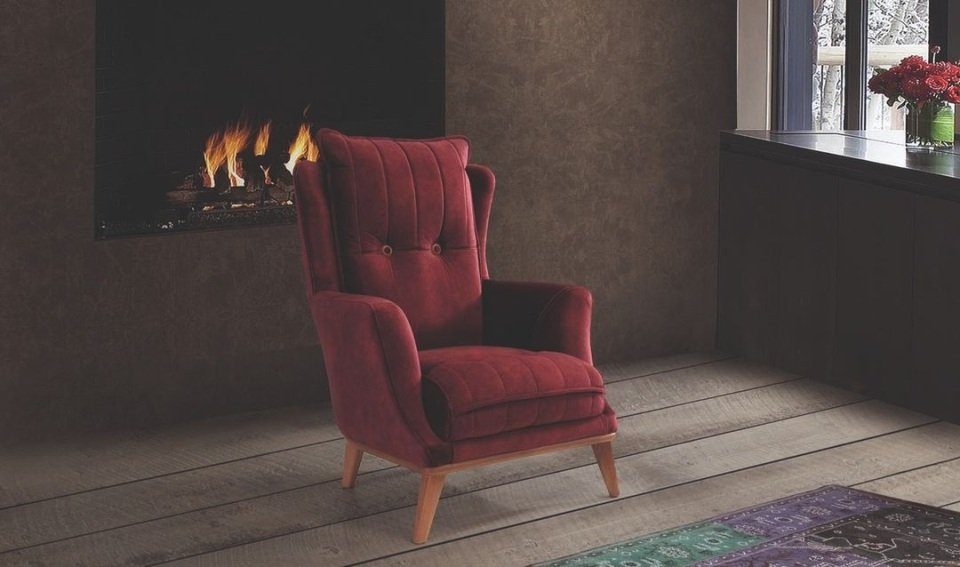 Relax Sessel, Rot JVmoebel Polster 1 Club Luxus Lounge Möbel Sitzer Sofa Textil Sessel