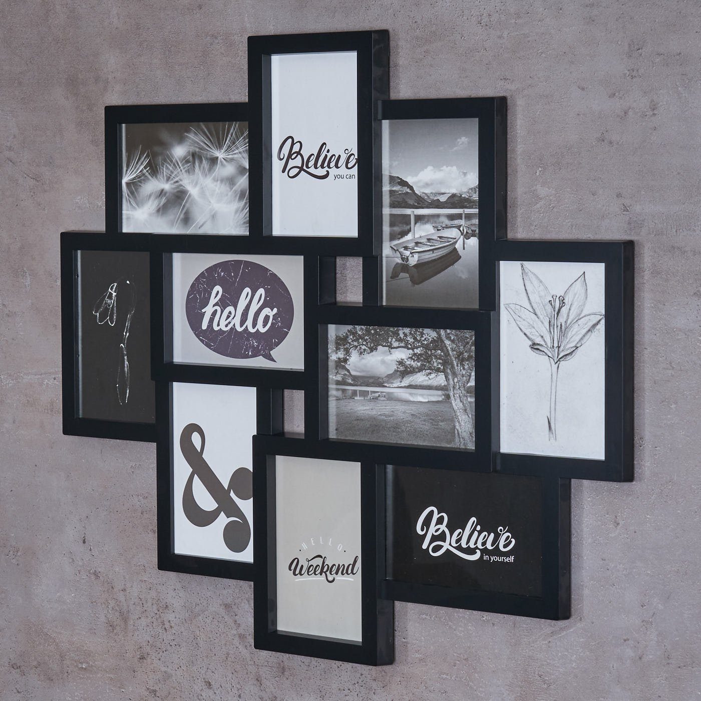 Levandeo® Bilderrahmen Collage, Bilderrahmen Schwarz 10 Fotos Fotogalerie Fotocollage 3D Optik
