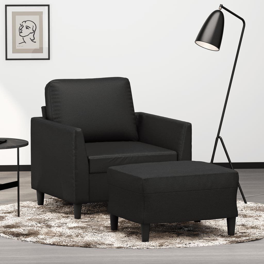 vidaXL Sofa Sessel mit Hocker Schwarz 60 cm Kunstleder