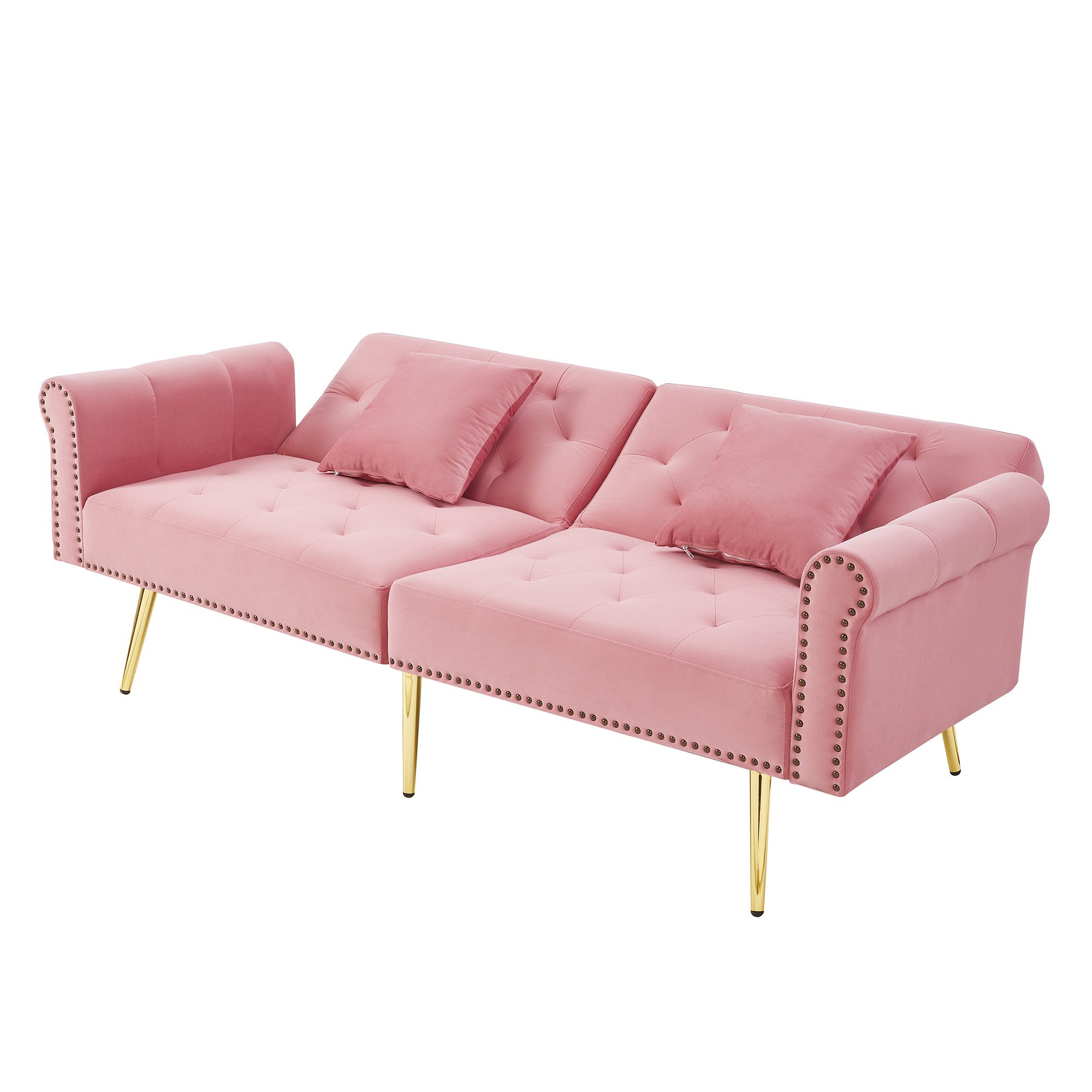 OKWISH Schlafsofa 2-Sitzer-Sofa mit Schlaffunktion, Wohnzimmersofa 1 Teile, Samtbezug, Rückenlehne mit 3-stufiger Verstellung