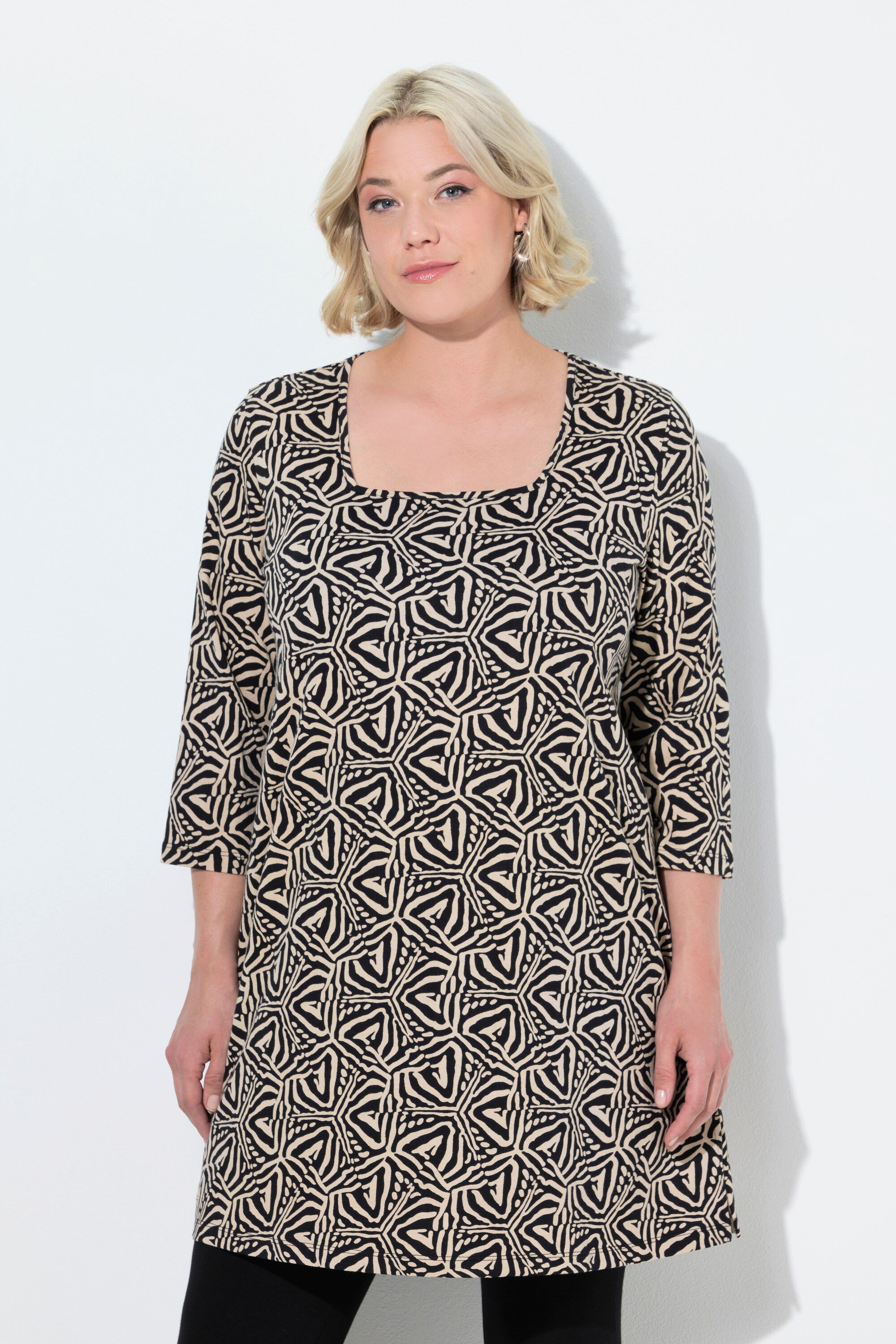 Ulla Popken Longshirt Longshirt A-Linie Carré-Ausschnitt 3/4-Arm günstig online kaufen