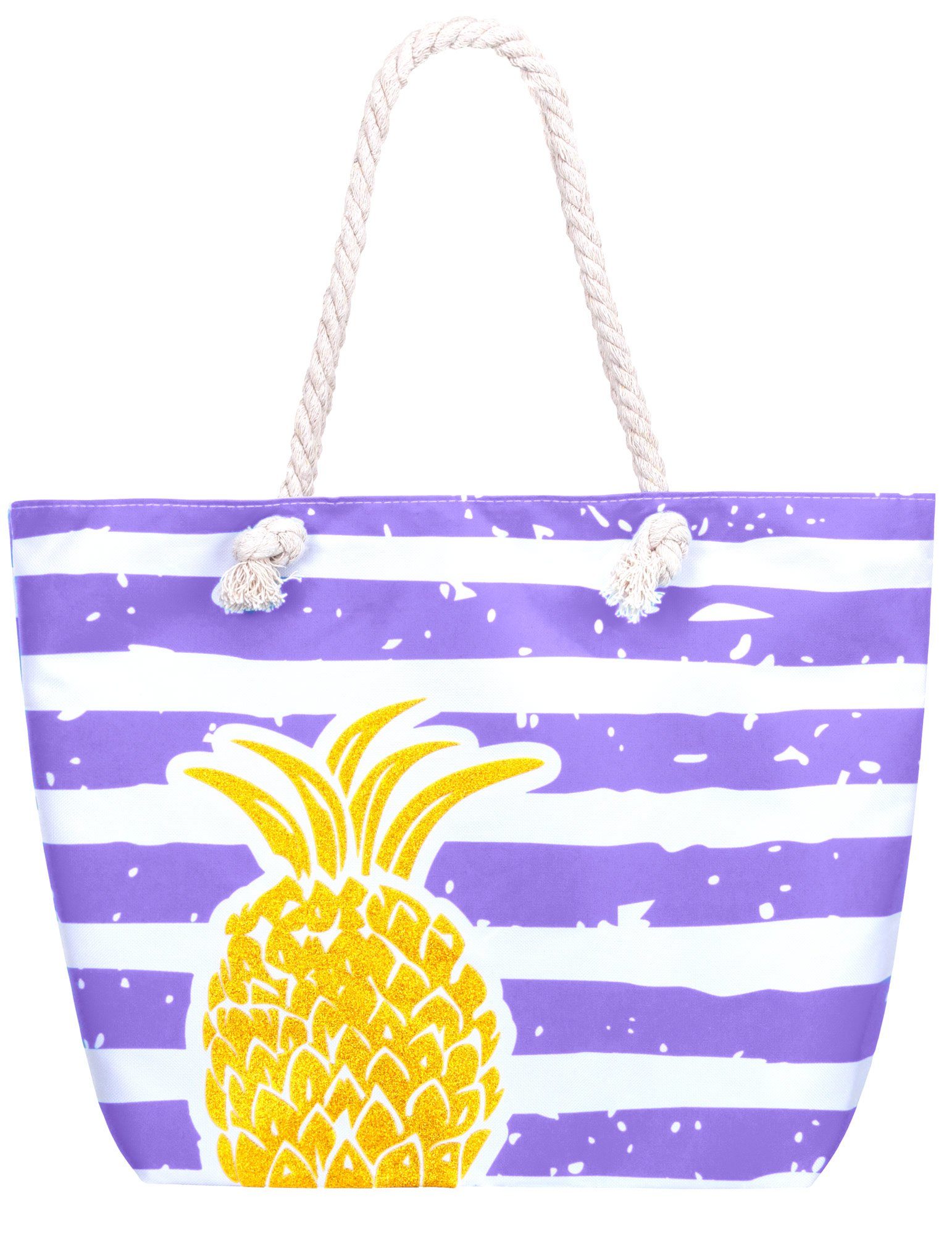 compagno Strandtasche Kordel Schultertasche breiter (1-tlg), mit lila Ananas Shopper Beach Strandtasche XXL Bag