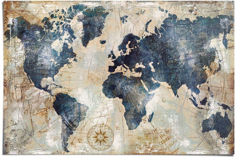 Reinders! Poster Weltkarte Vintage - Kontinente - Landkarte, (1 St)