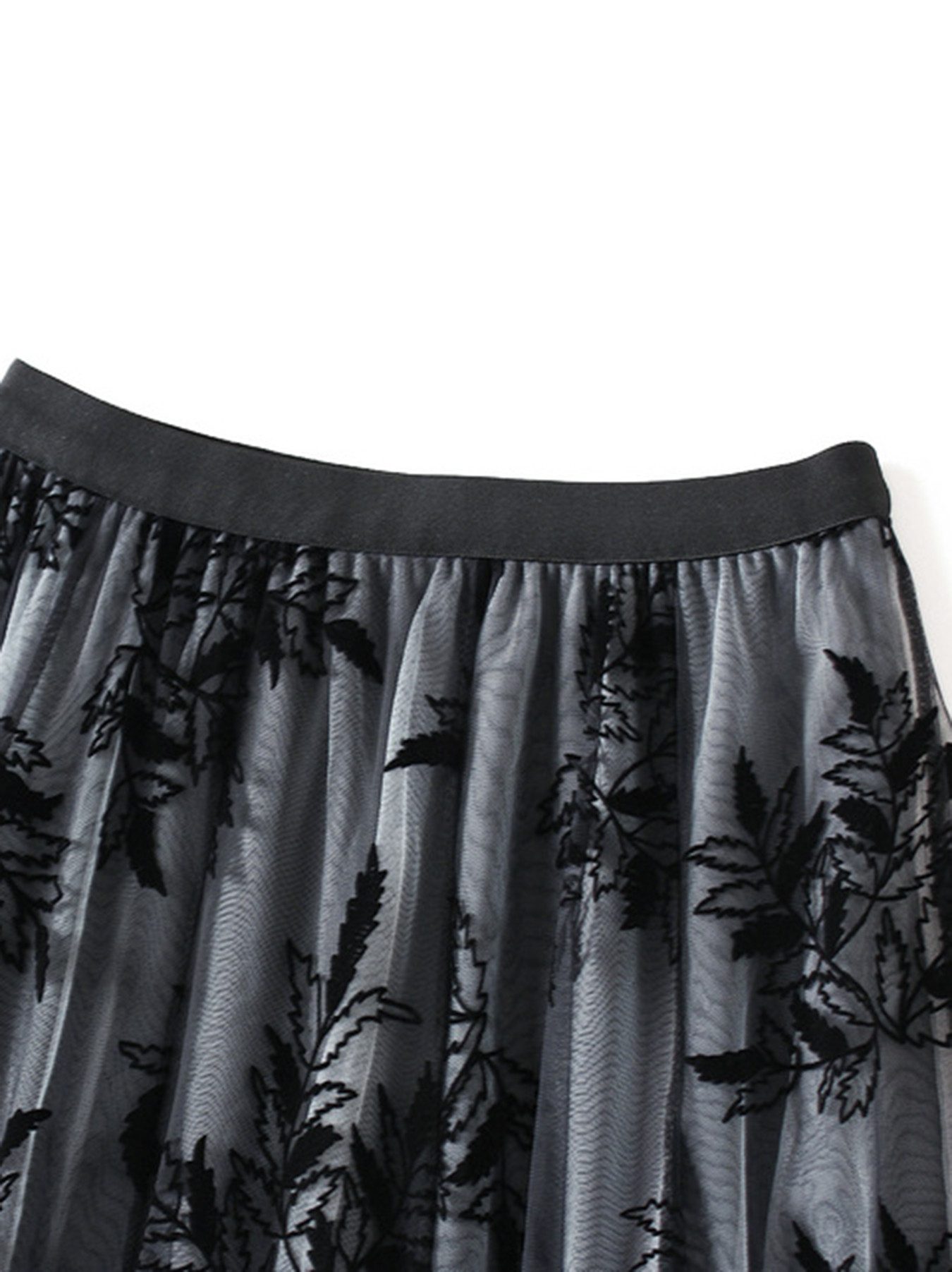 DEBAIJIA Meshrock Damen Tüll Midiröcke Blumendruck Elastischer Rock mit hoher Taille