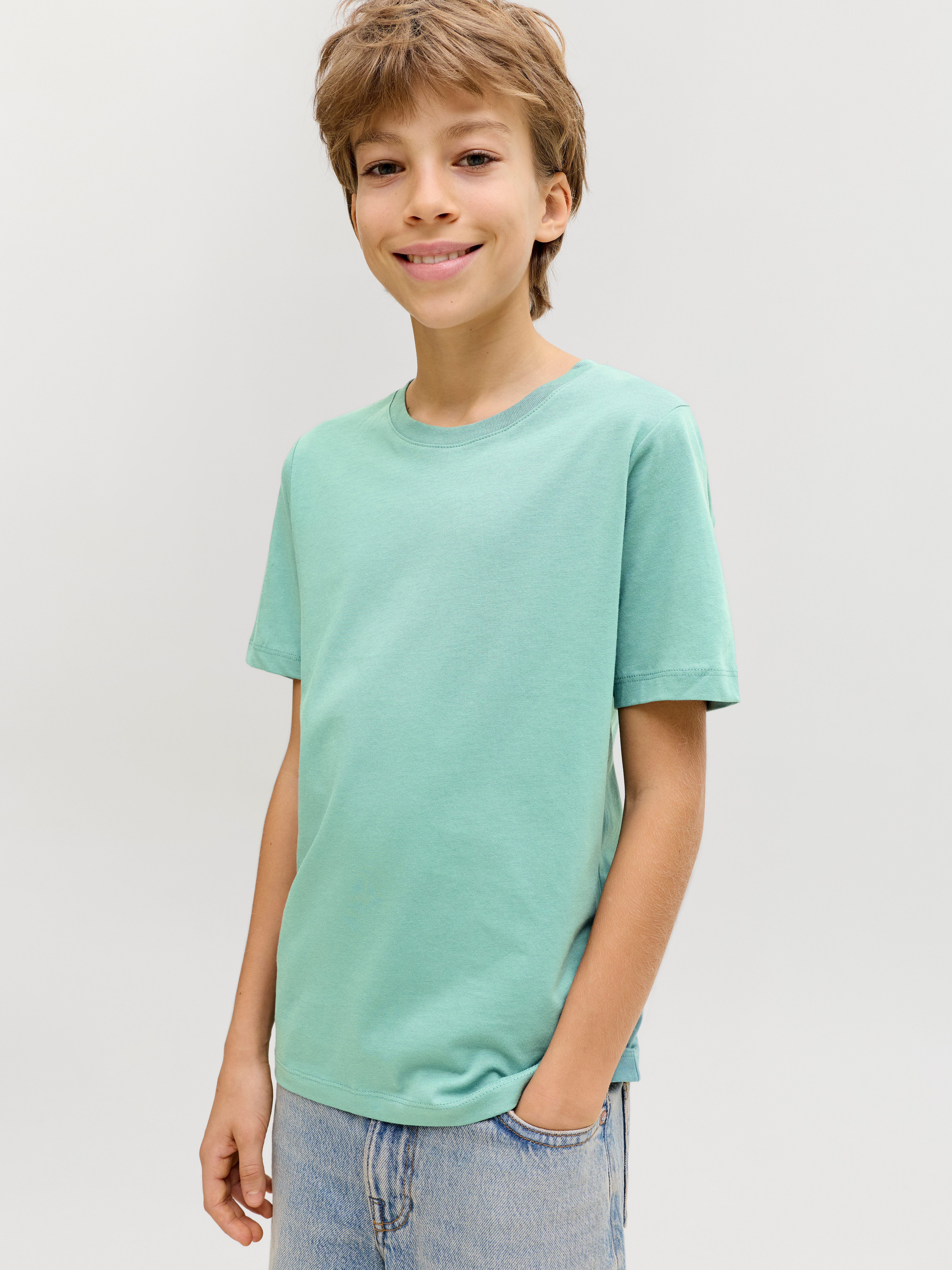 Jack & Jones Junior Rundhalsshirt JJEORGANIC figurbetont, atmungsaktiv, kombinierbar unifarben, casual, slim fit, Jersey, Rundhals