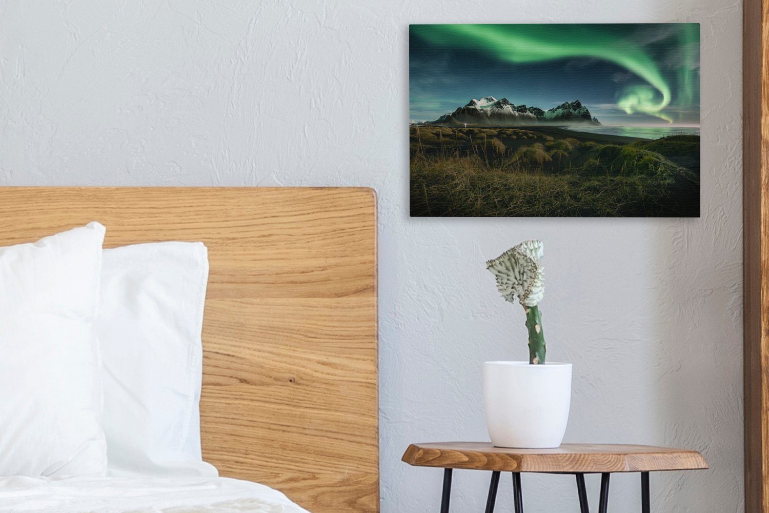Wandbild (1 30x20 cm in Island, Wanddeko, OneMillionCanvasses® St), Berg Leinwandbild Aufhängefertig, Vestrahorn Leinwandbilder,