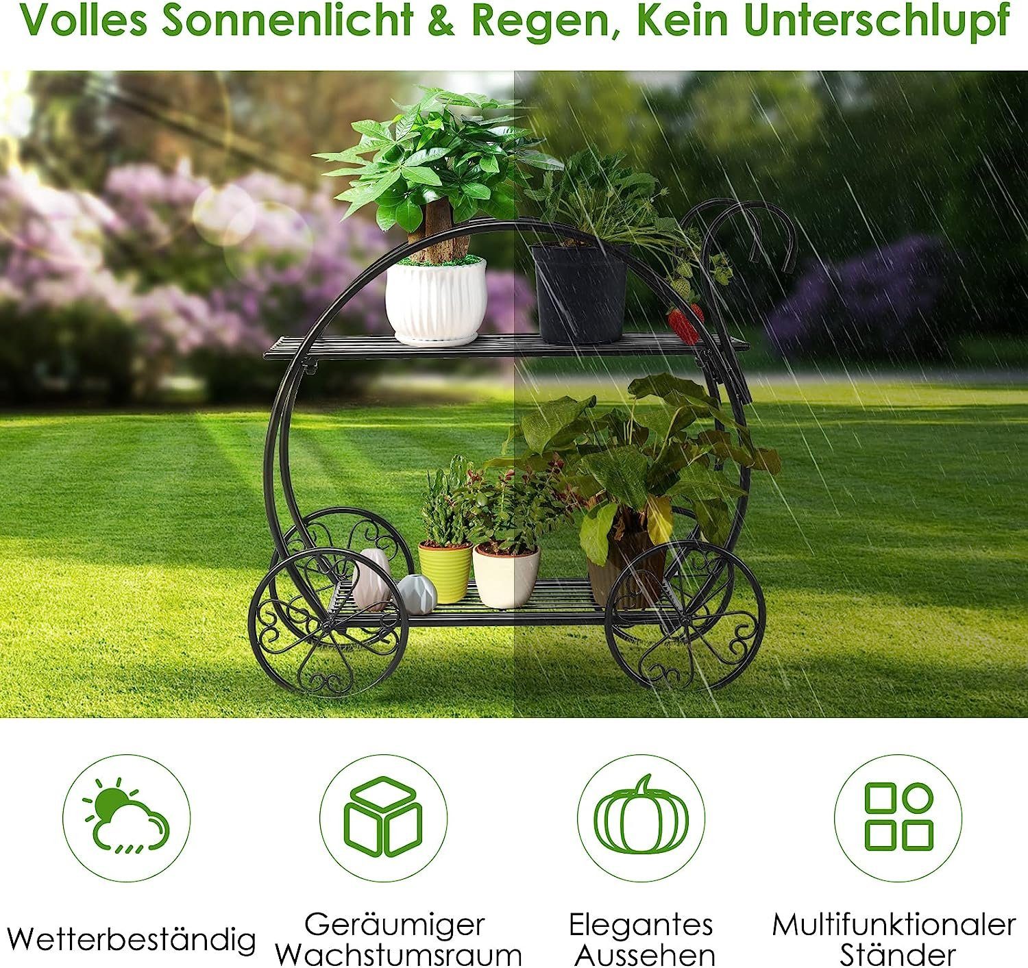 KOMFOTTEU Blumenständer Pflanzenregal, Outdoor Wetterfest, 66×34×62,5cm, Schwarz