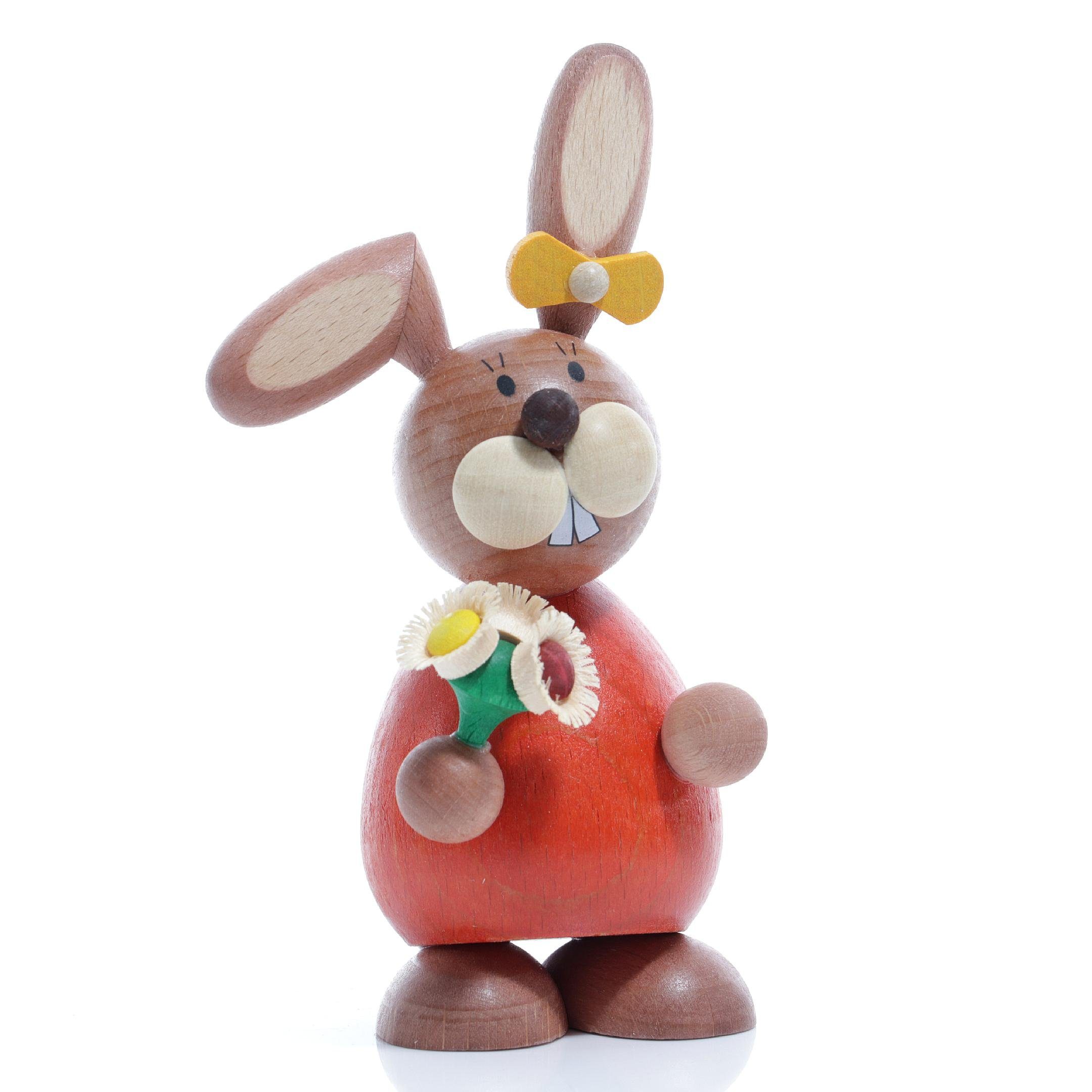 Ullrich Kunsthandwerk Osterhase Osterartikel Osterhäsin mit Blumenstrauß HxB 12x6cm NEU