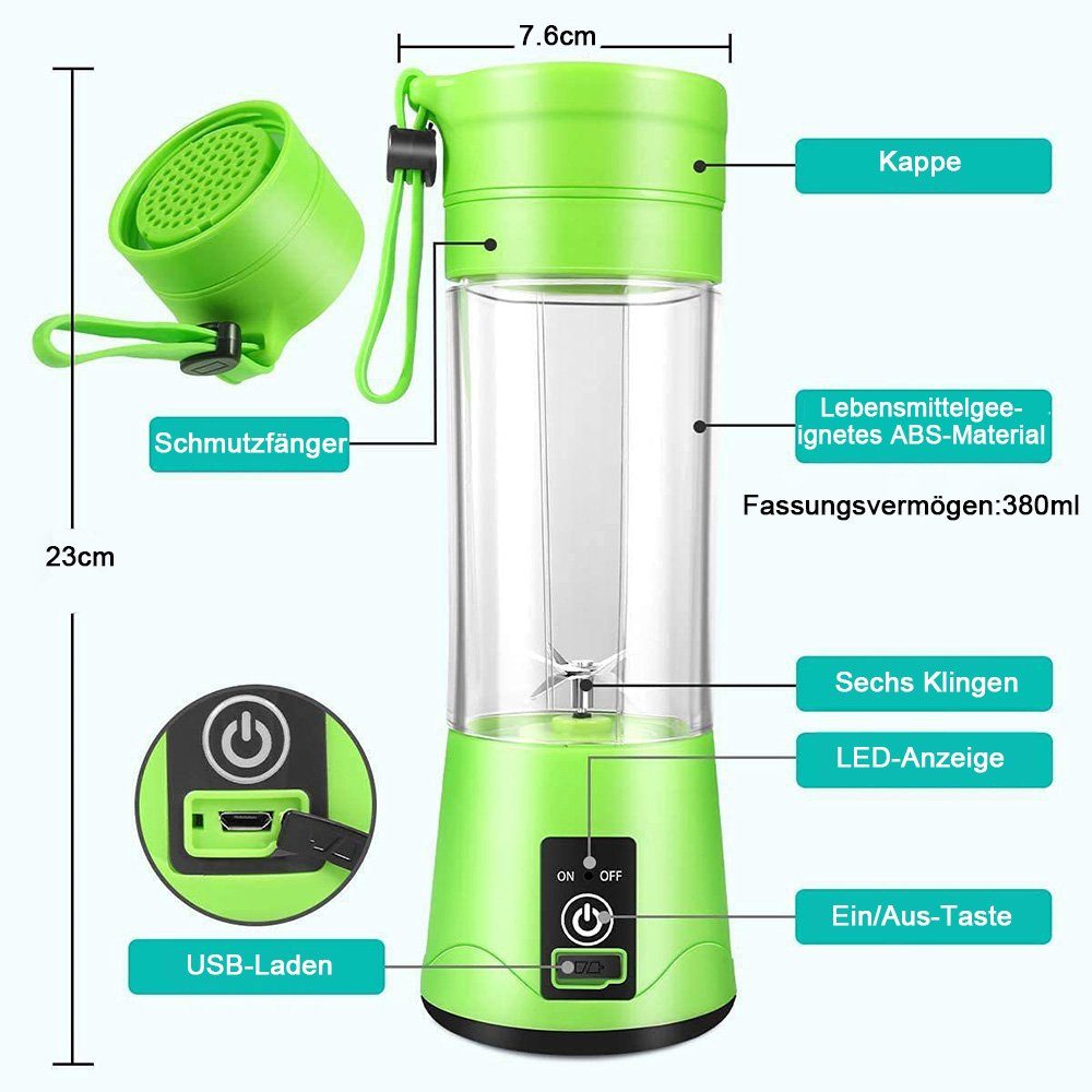 zggzerg Entsafter Smoothie Elektrischer Mini-Mixer USB-Entsafter Tragbarer Mixer, Maker