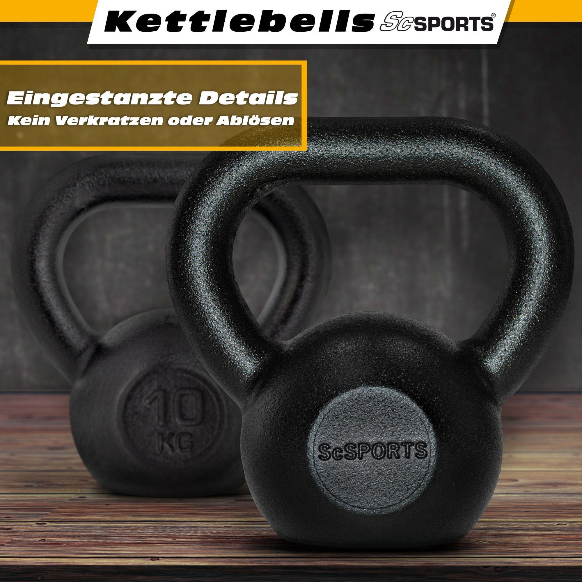 ScSPORTS® Kettlebell 10 kg Kugelgewicht Gusseisen Kugelhantel Schwunghantel